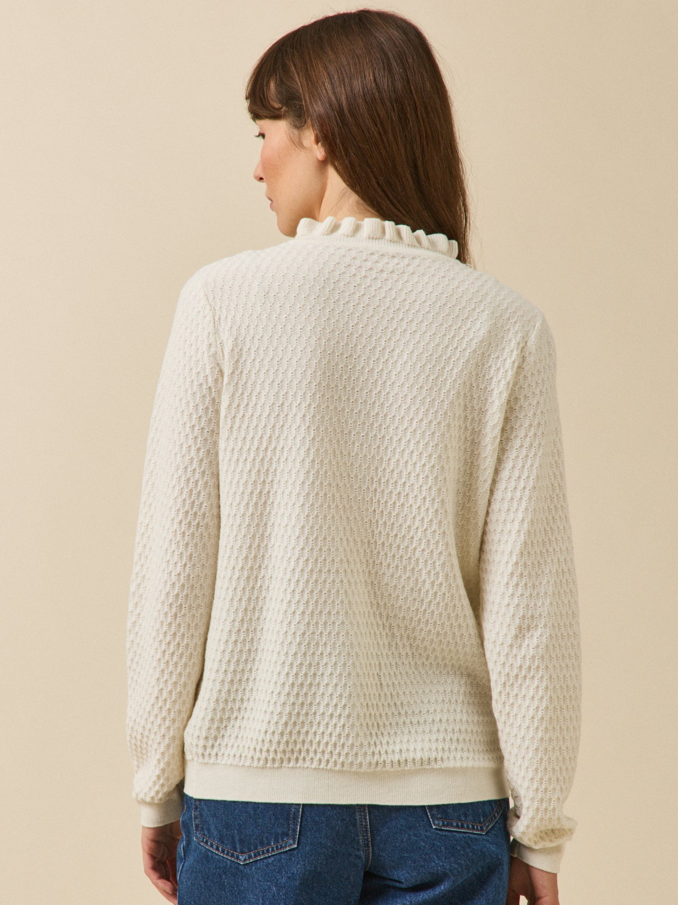 Cardigan col volanté femme coton biologique et cachemire