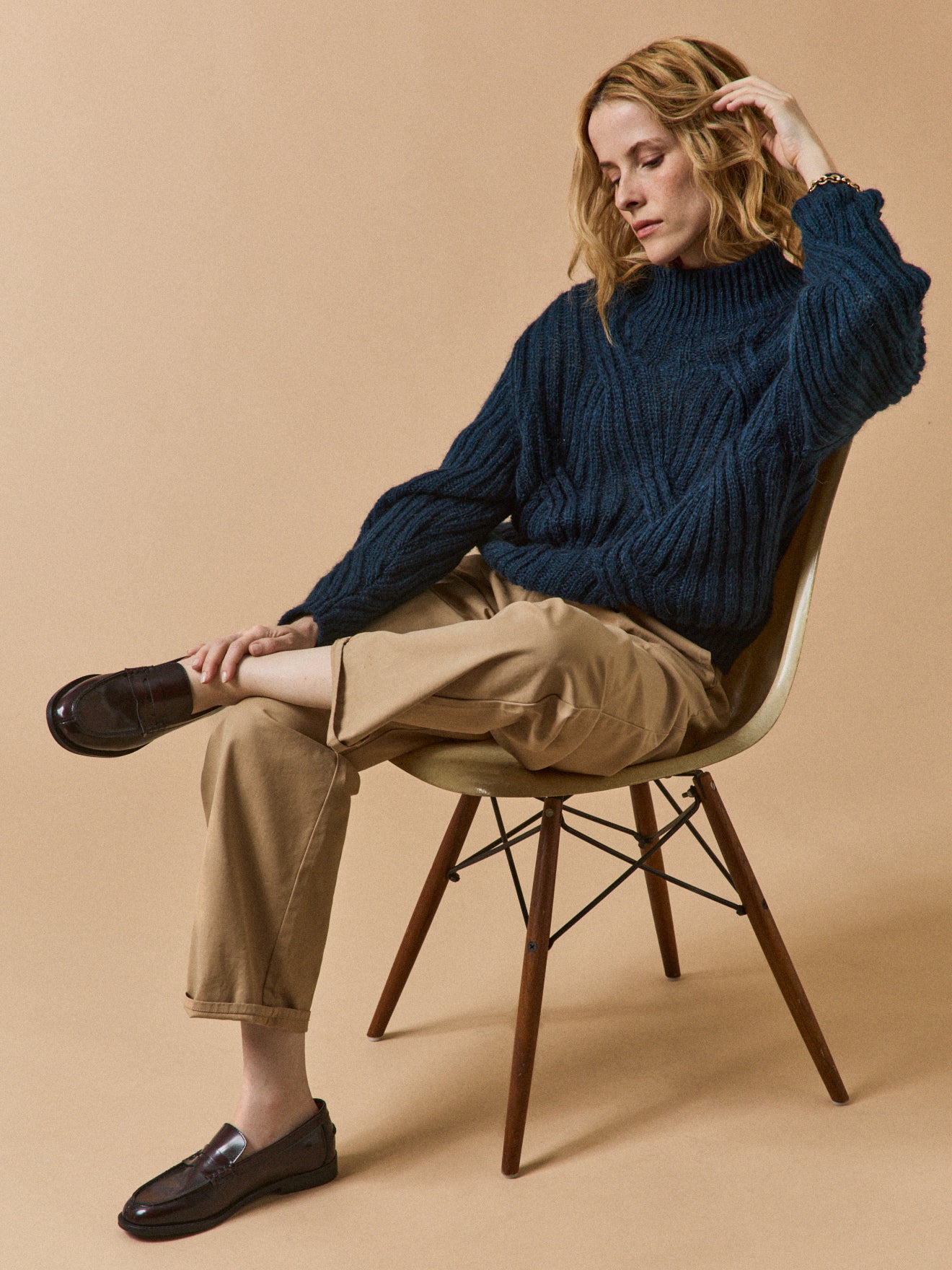 Pull torsades col montant femme