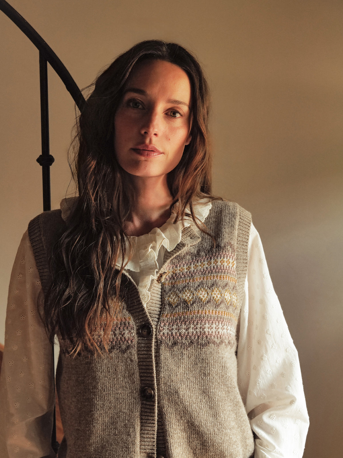 Gilet jacquard sans manches femme