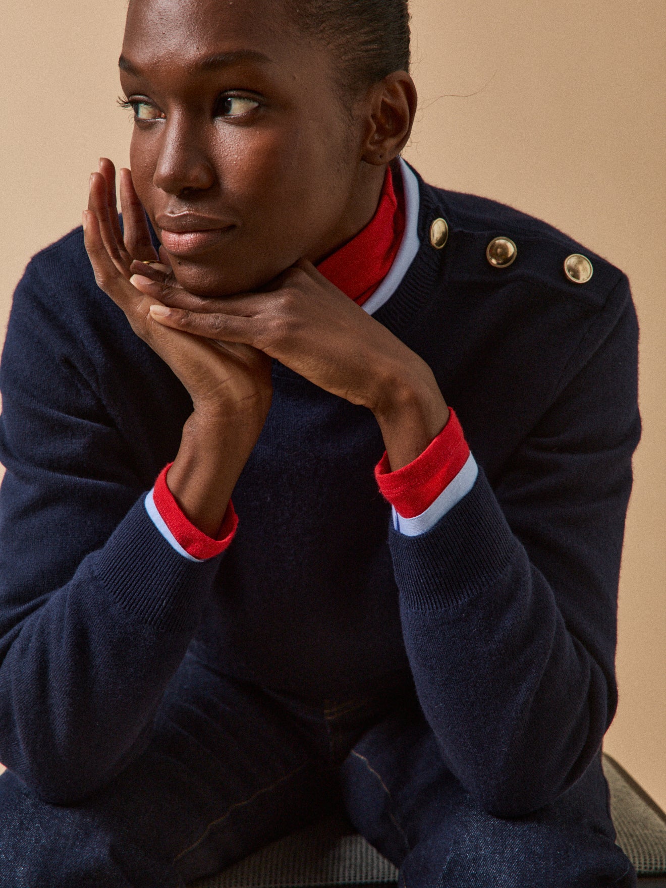 Pull boutons dorés femme laine RWS*