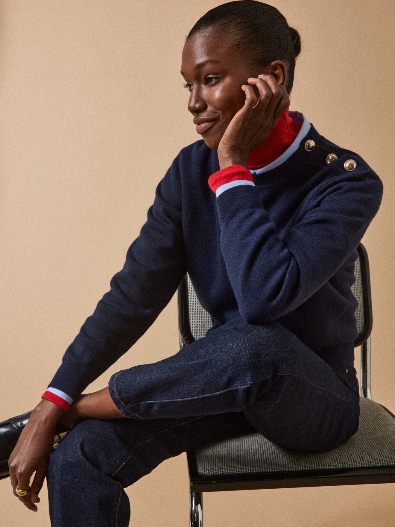 Pull boutons dorés femme laine RWS*