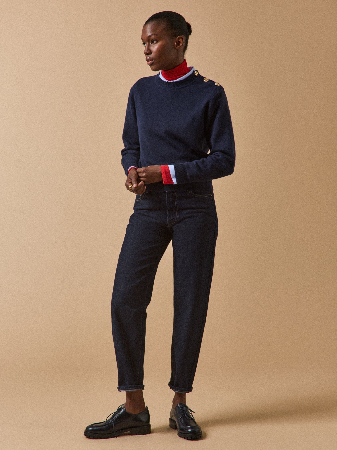 Pull boutons dorés femme laine RWS*