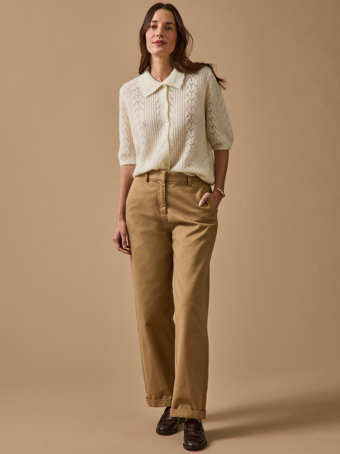 Gilet col polo femme avec laine et mohair