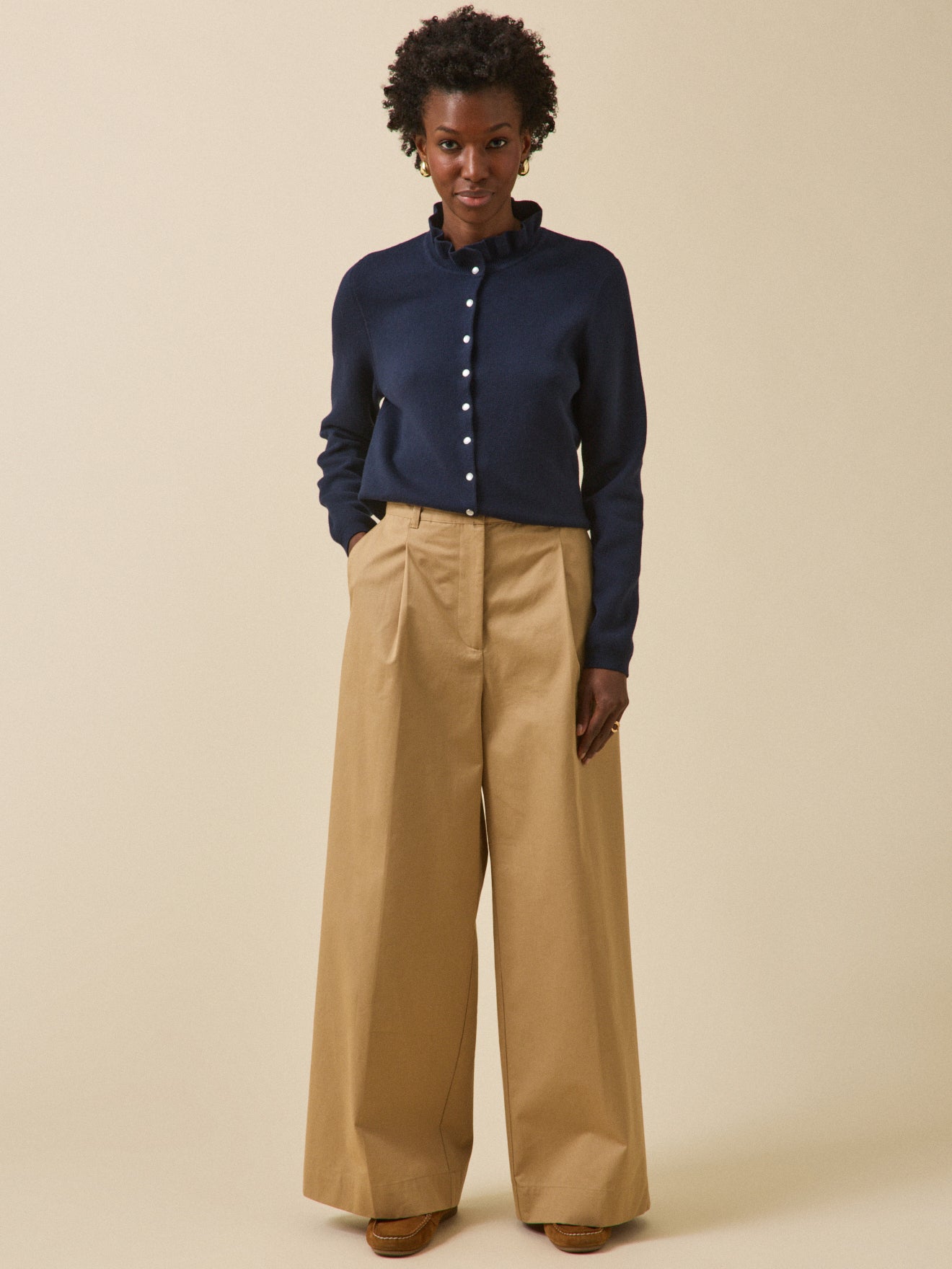 Gilet col volanté femme coton biologique et cachemire