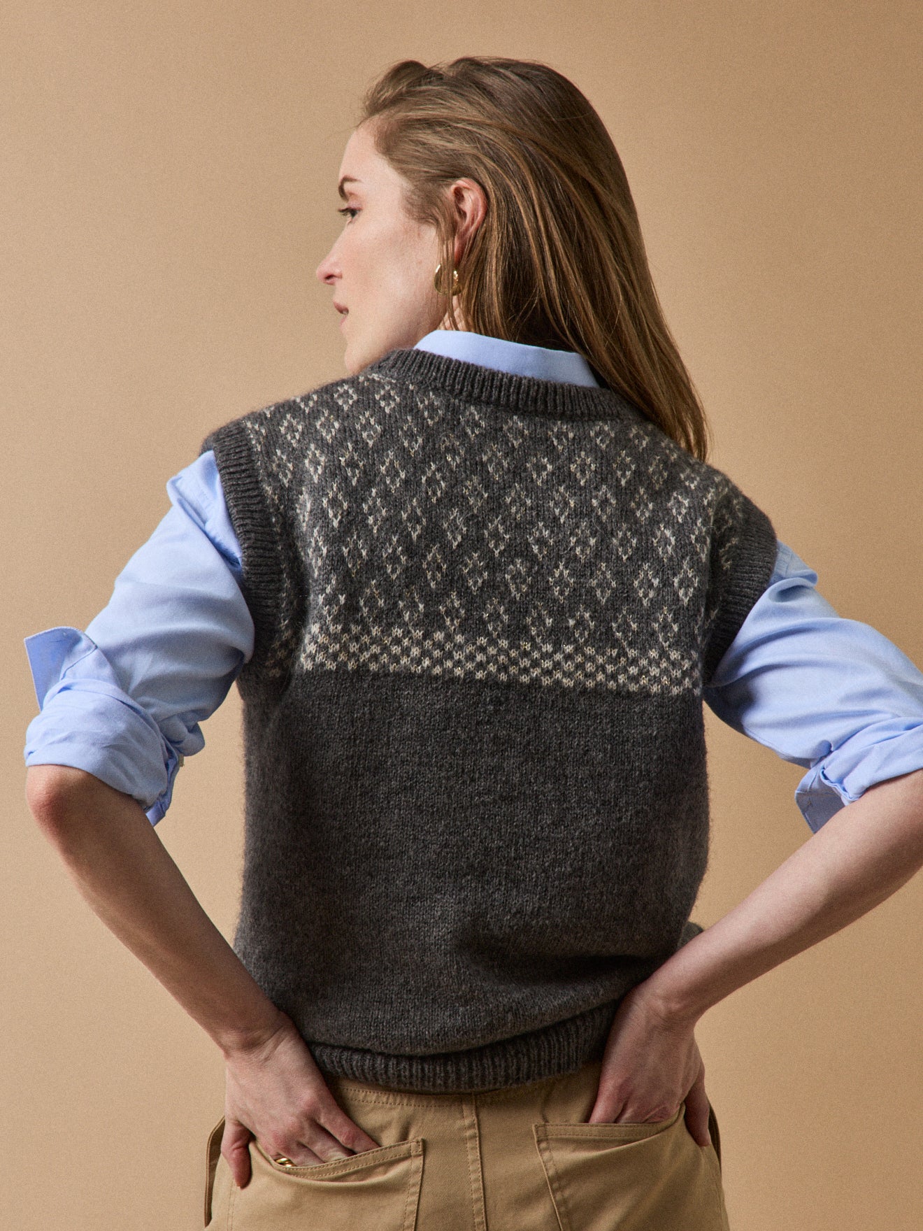 Pull jacquard sans manches femme mélange mohair