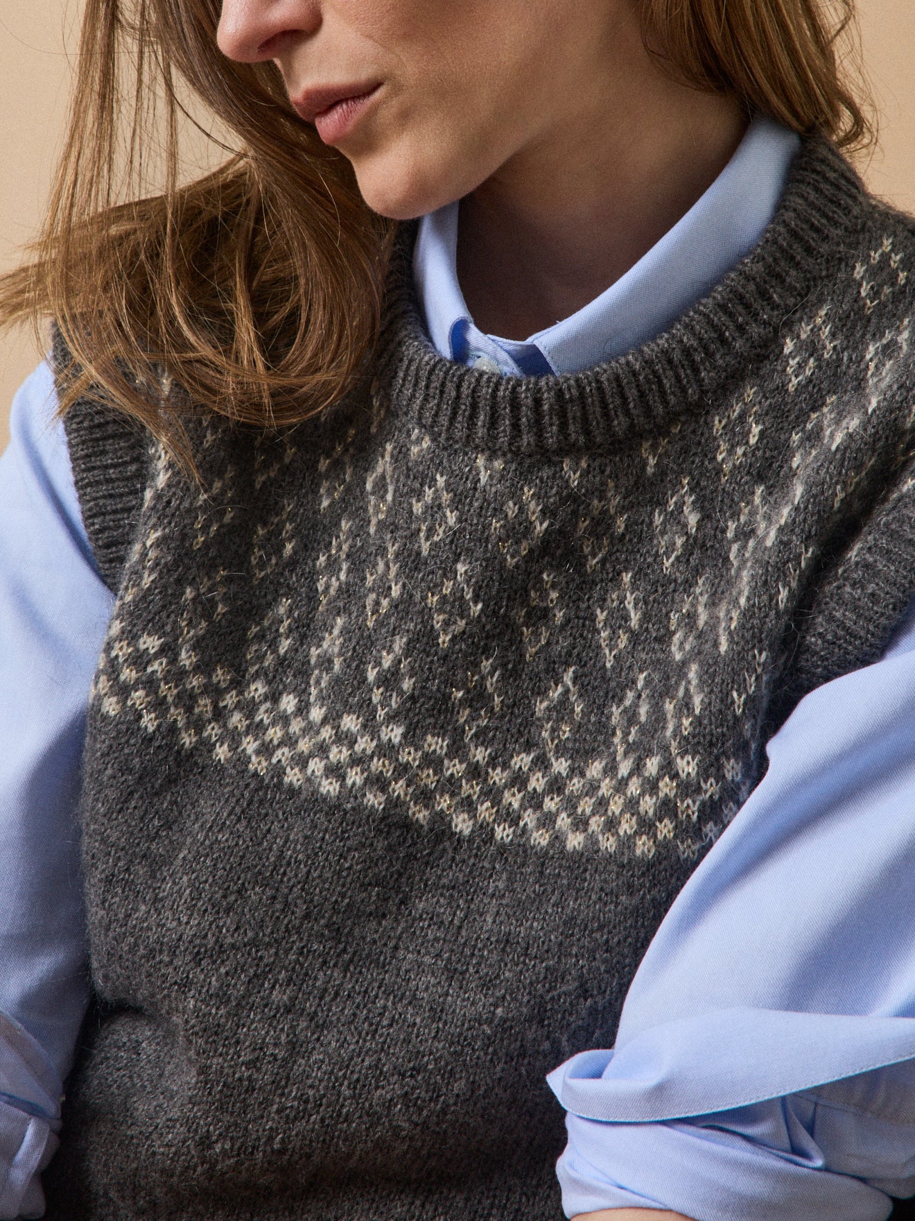 Pull jacquard sans manches femme mélange mohair