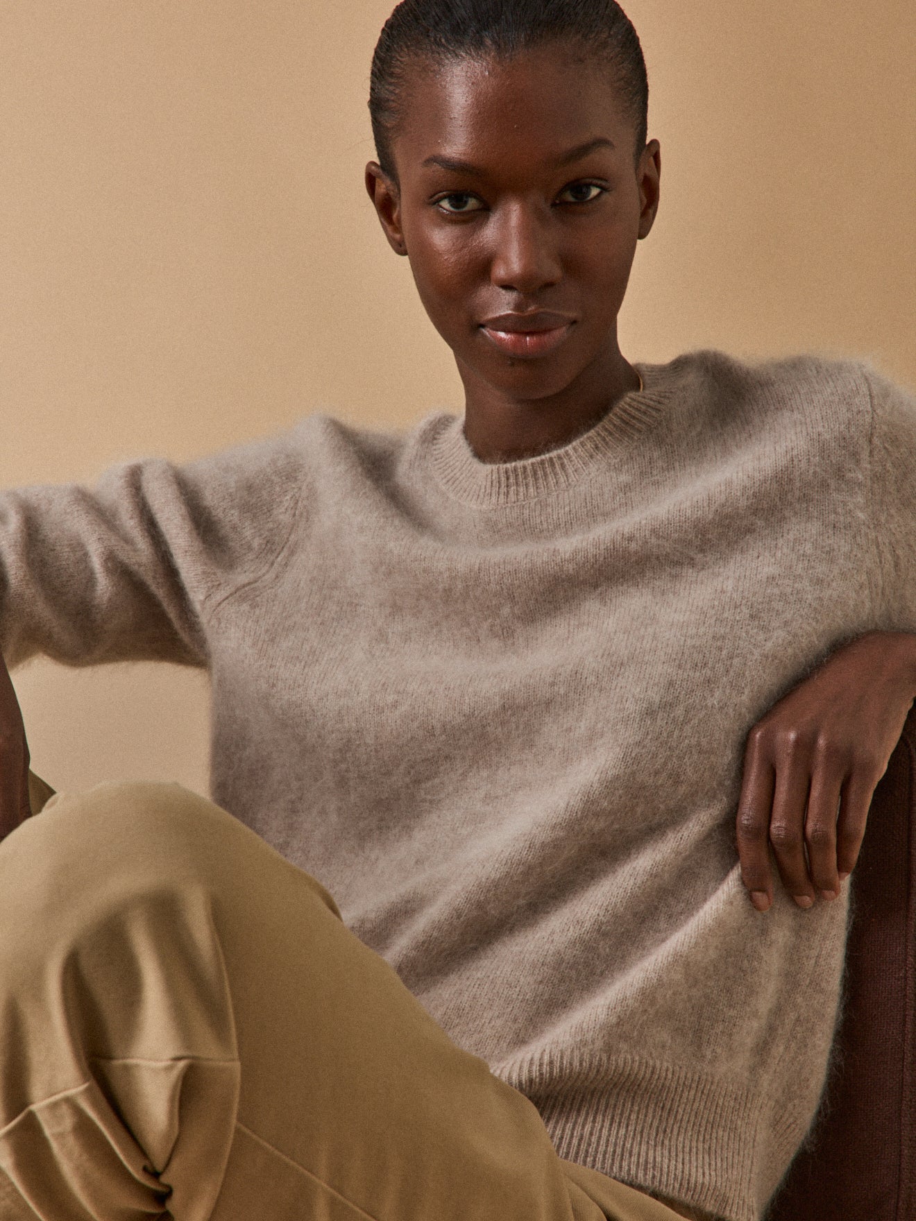 Pull col rond laine brossée femme