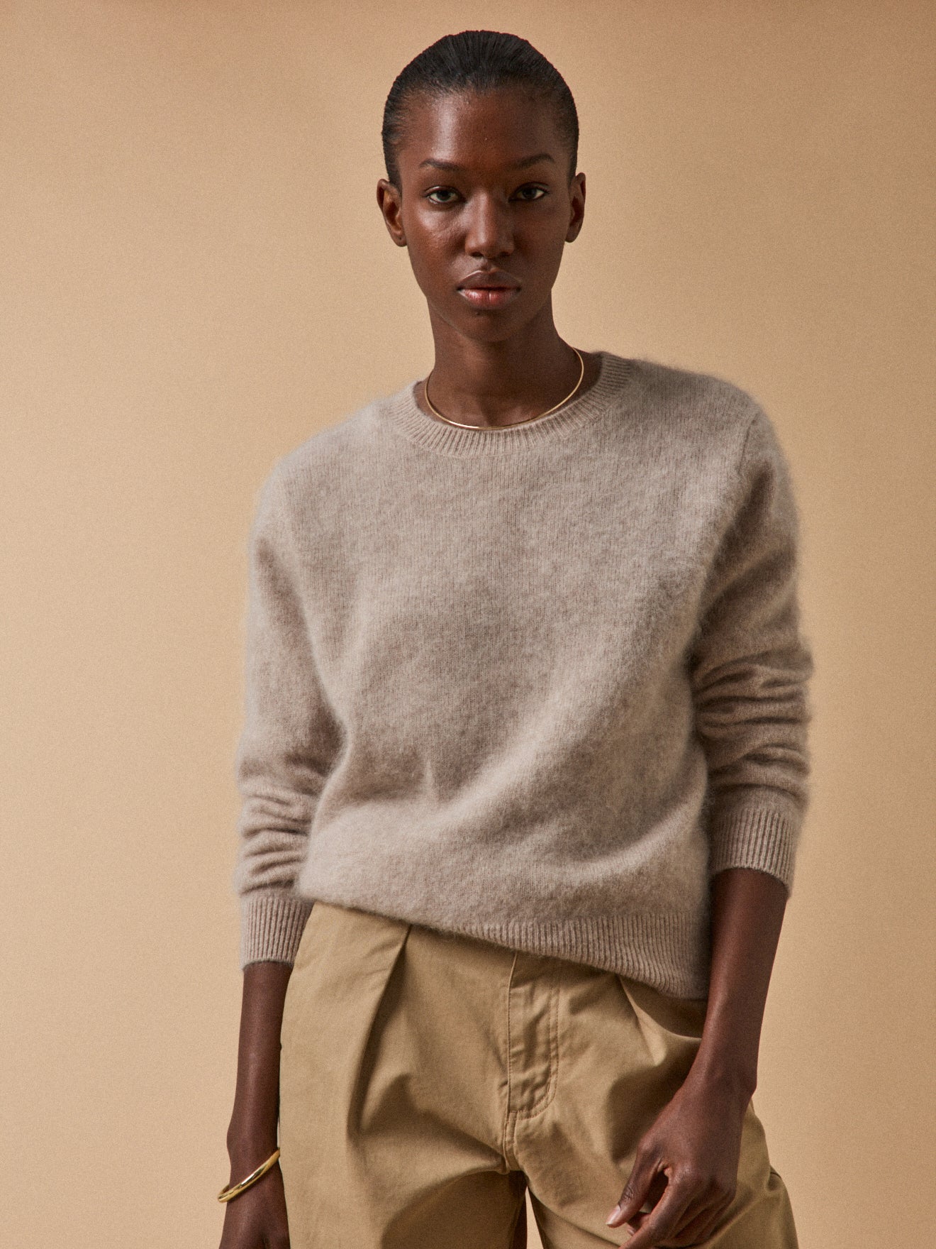 Pull col rond laine brossée femme