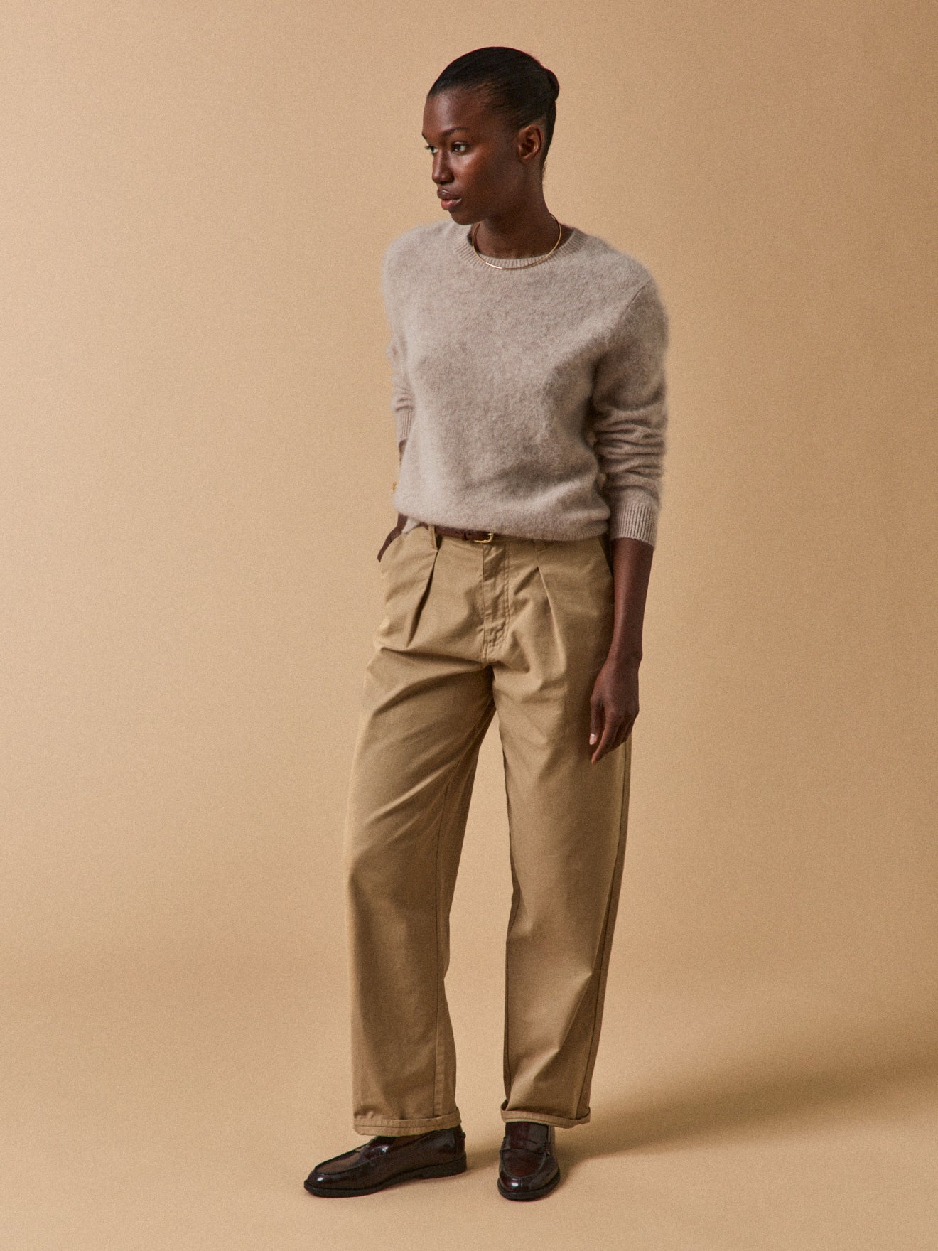 Pull col rond laine brossée femme