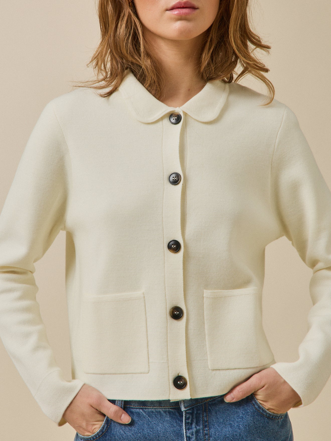 Gilet col chemise maille milano femme