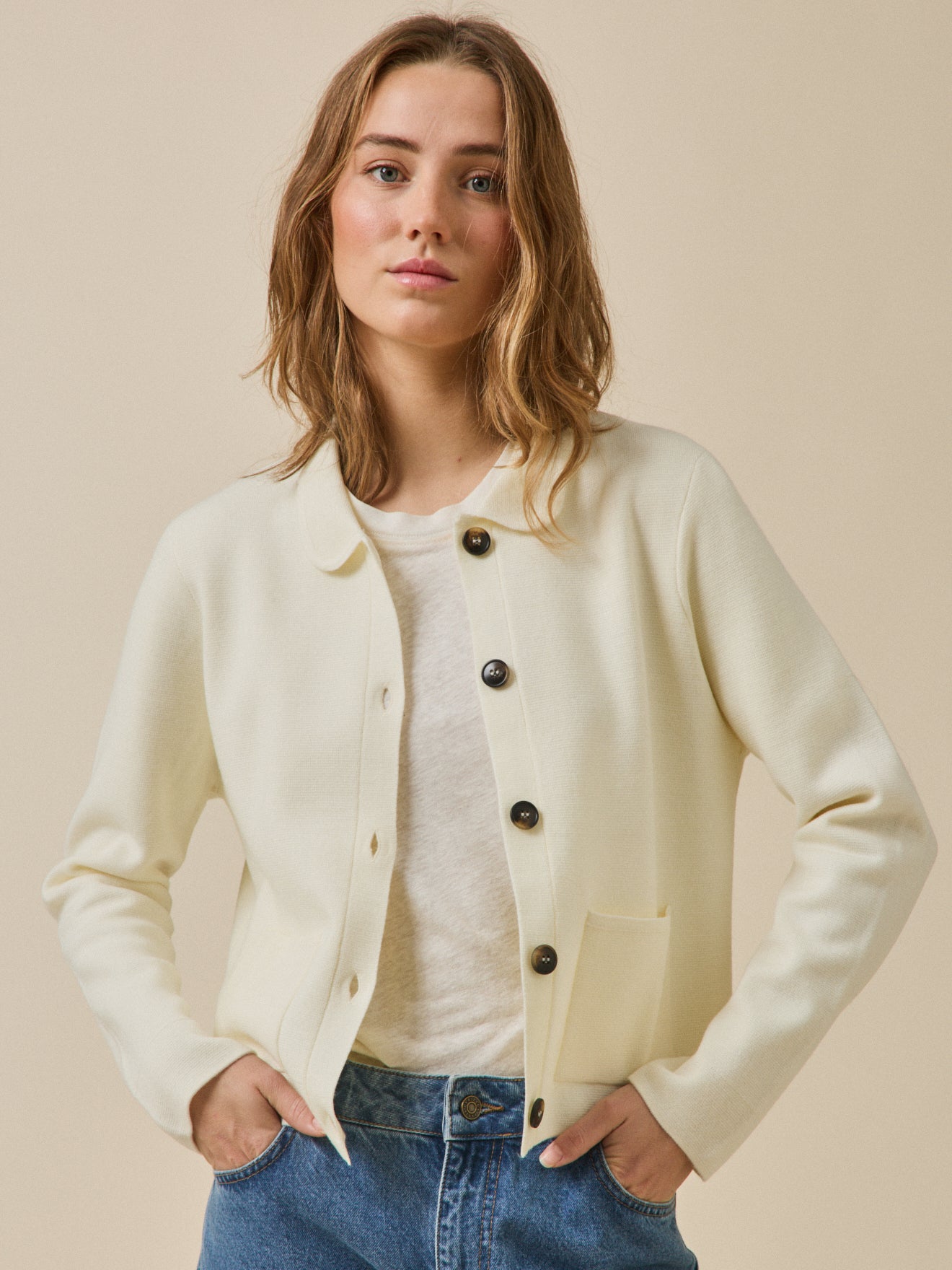 Gilet col chemise maille milano femme