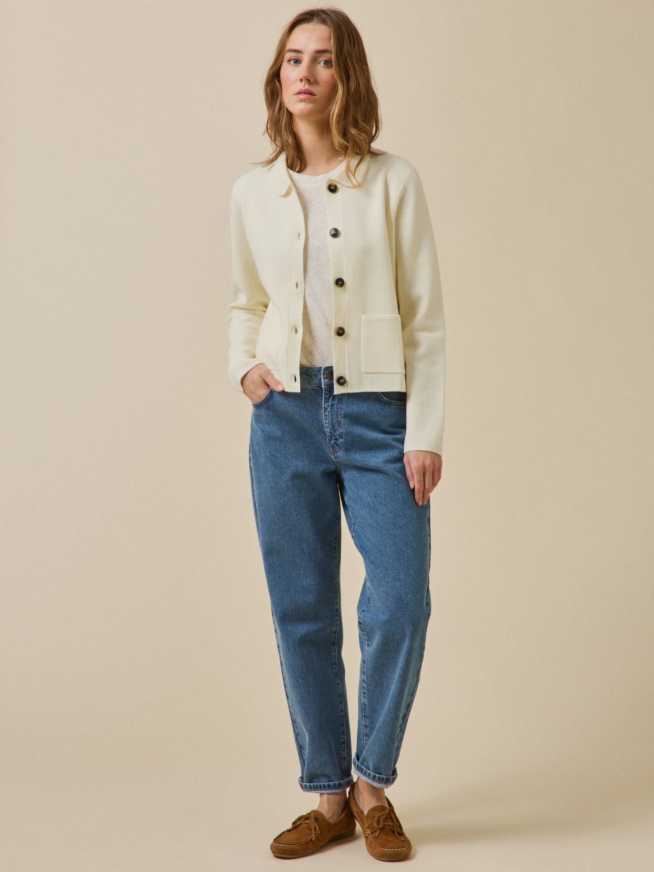 Gilet col chemise maille milano femme