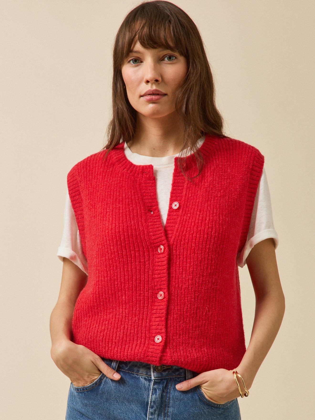 Gilet sans manches femme avec laine, alpaga et mohair