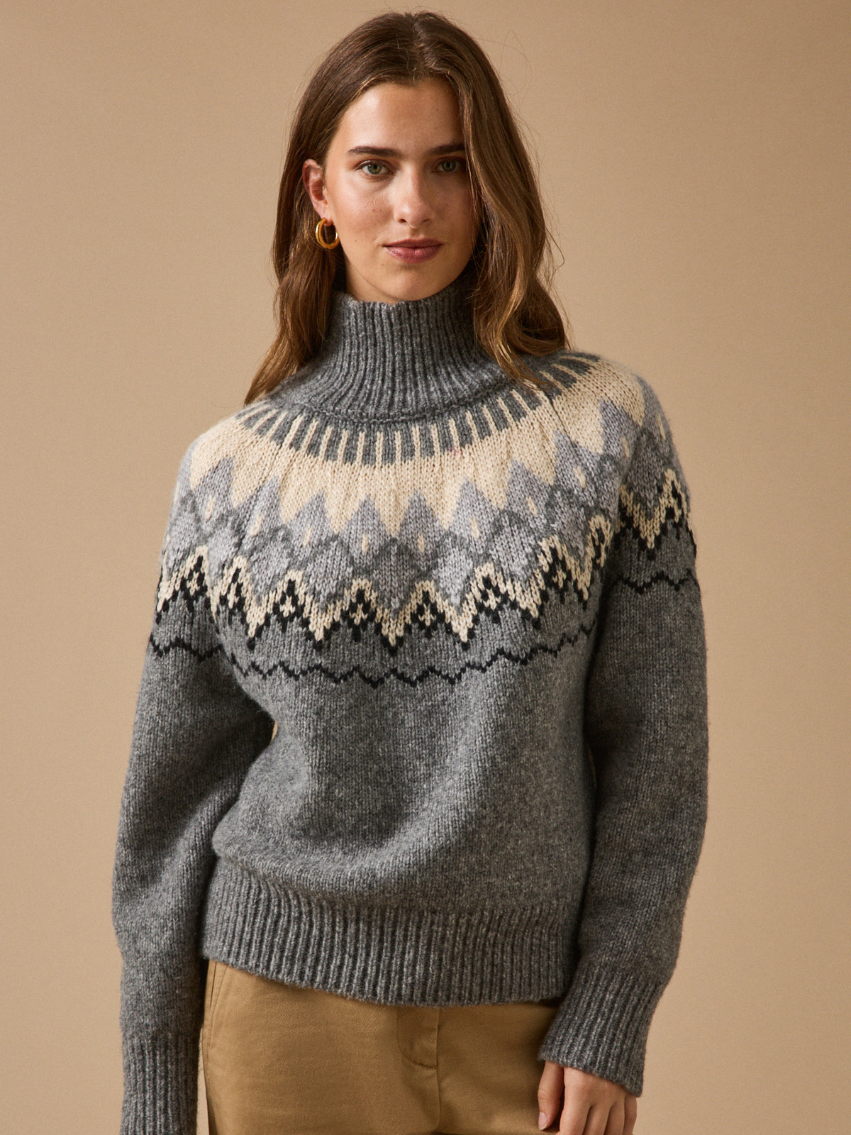 Pull jacquard col montant femme laine RWS*