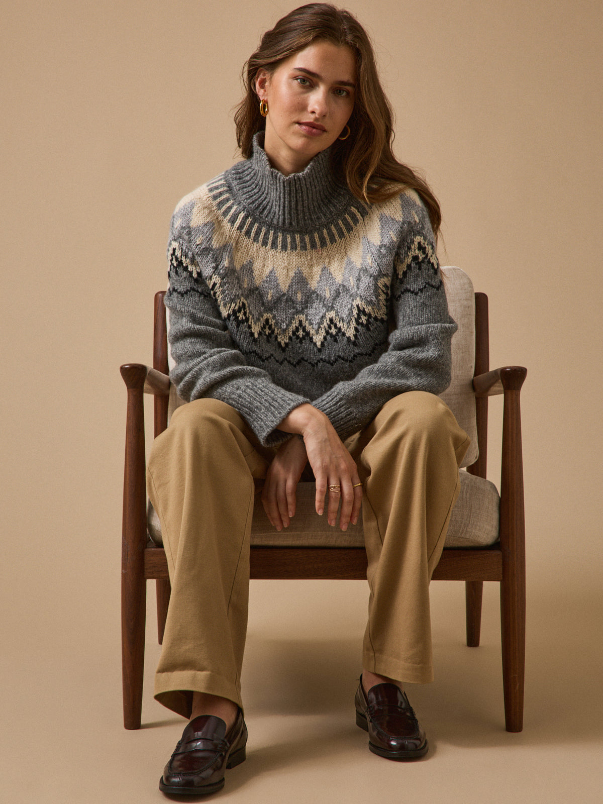 Pull jacquard col montant femme laine RWS*
