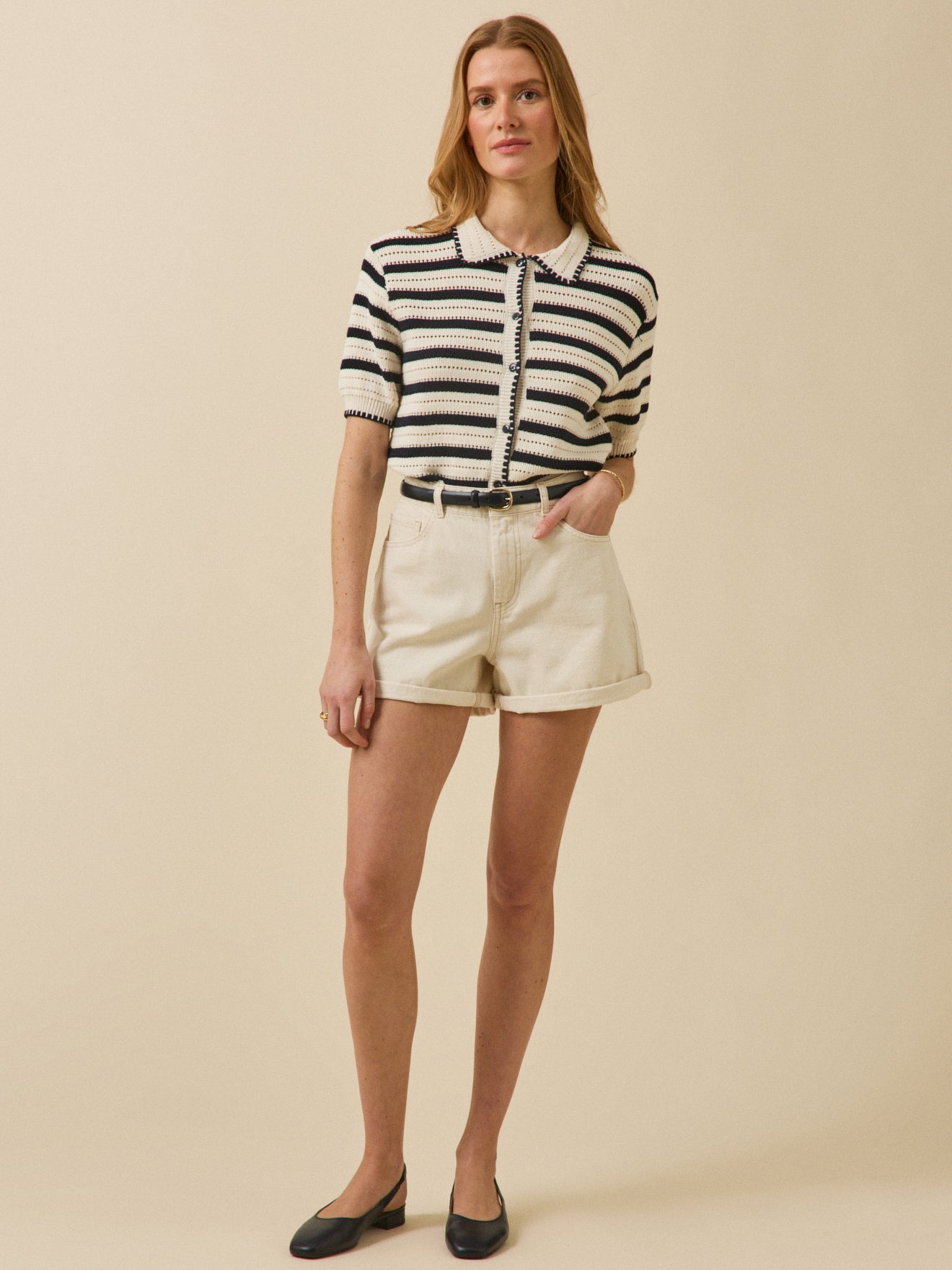 Pull polo boutonné rayé femme coton biologique