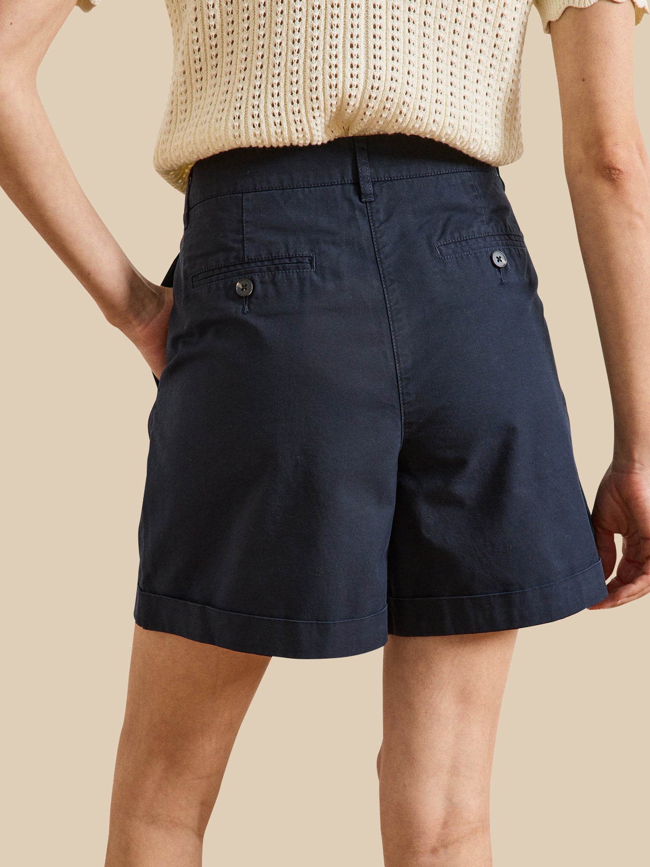 Short chino coton et lin femme