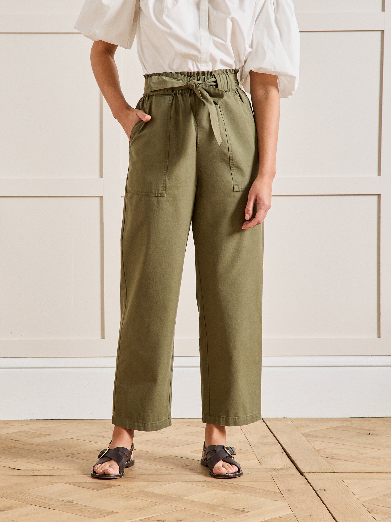 Pantalon cargo ceinturé coton et lin femme Marie