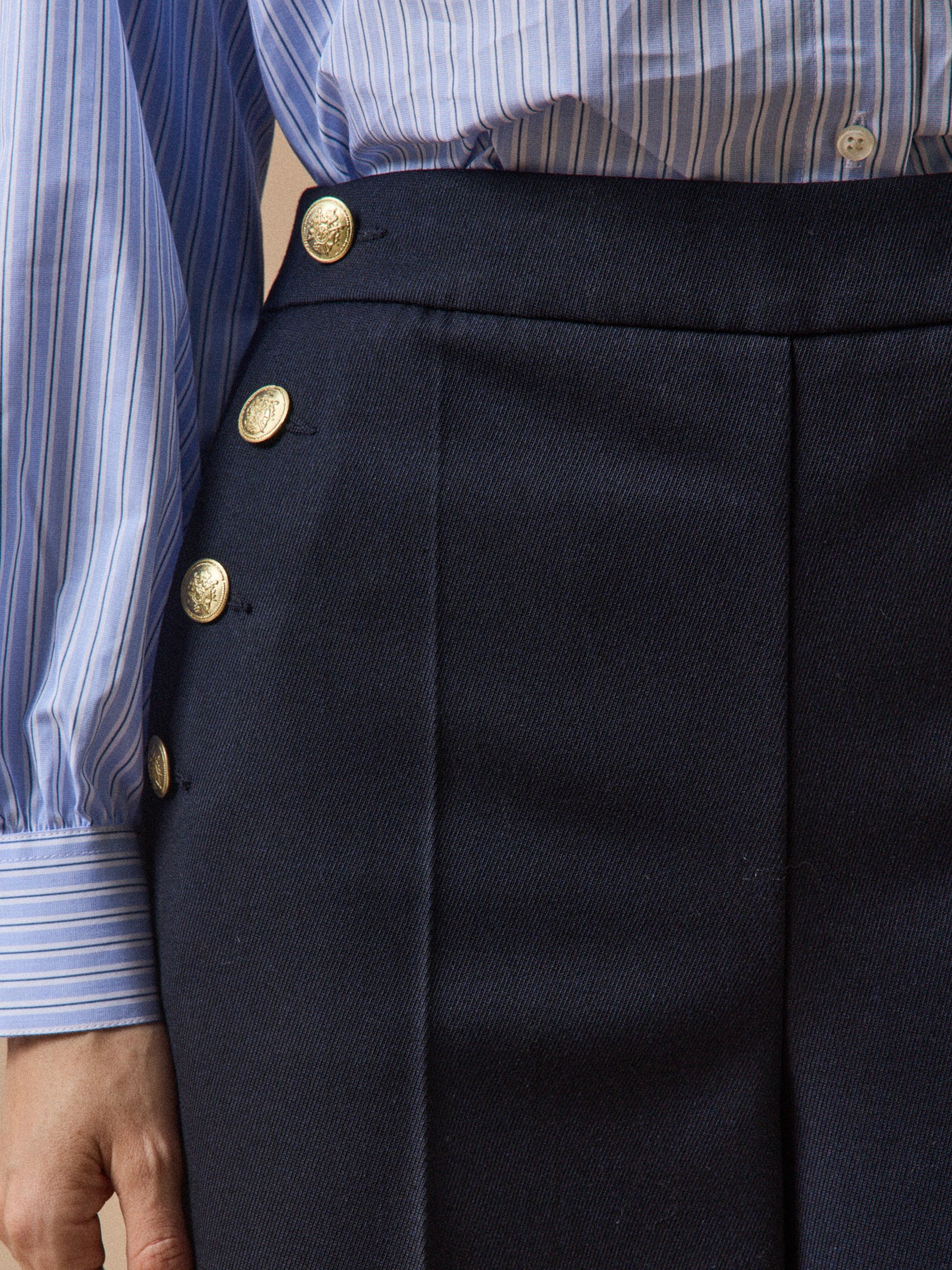 Pantalon large à pont boutons dorés femme Maé