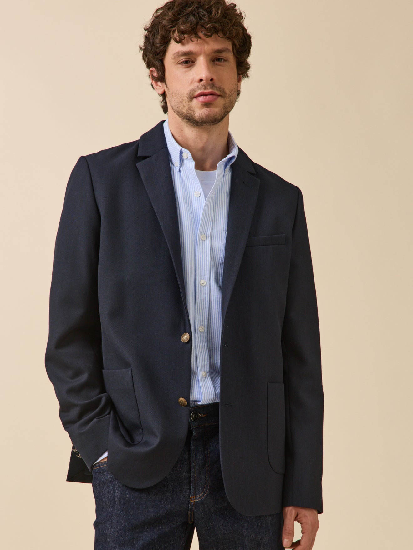Veste blazer en twill homme boutons dorés