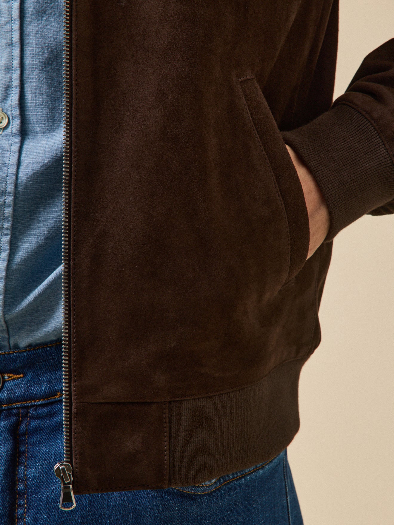 Blouson zippé cuir velours homme