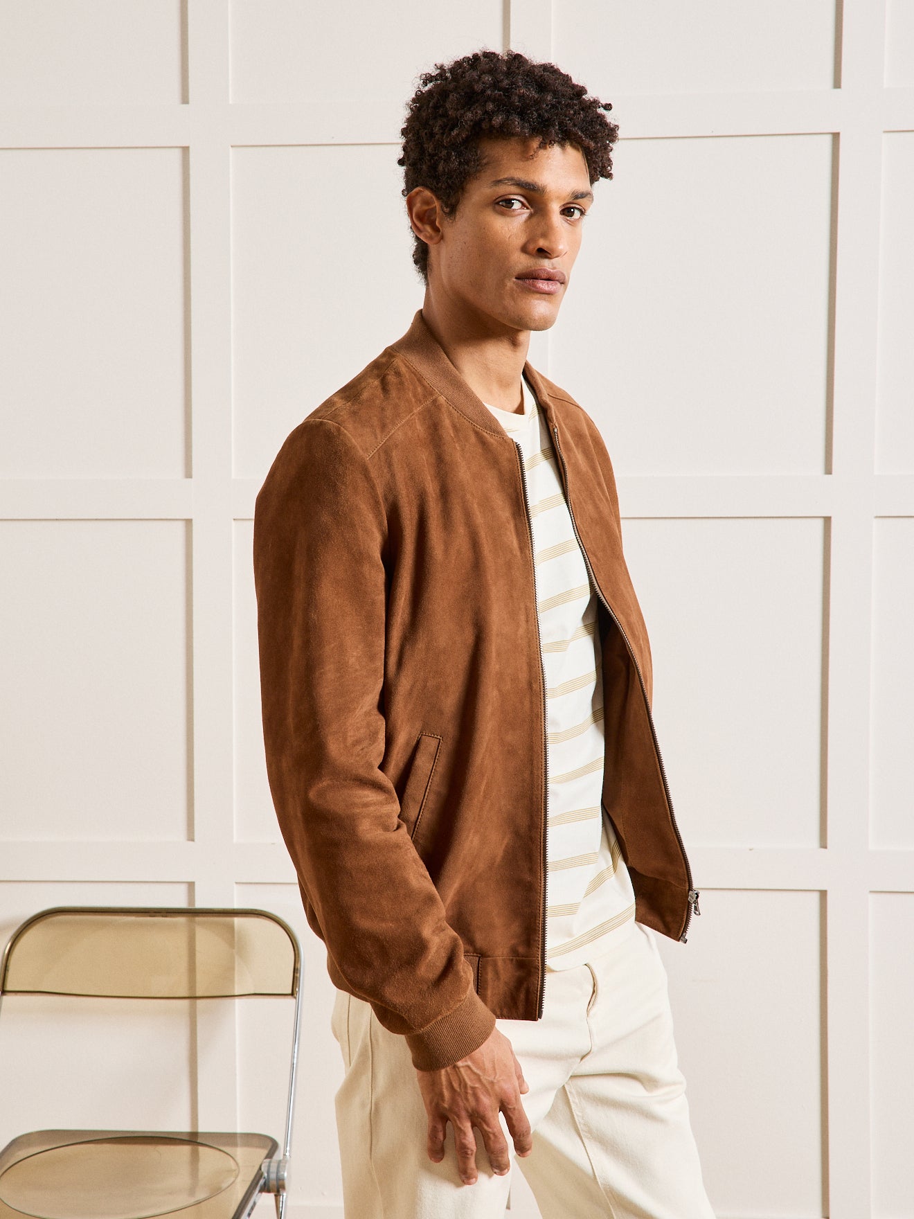 Blouson zippé cuir velours homme