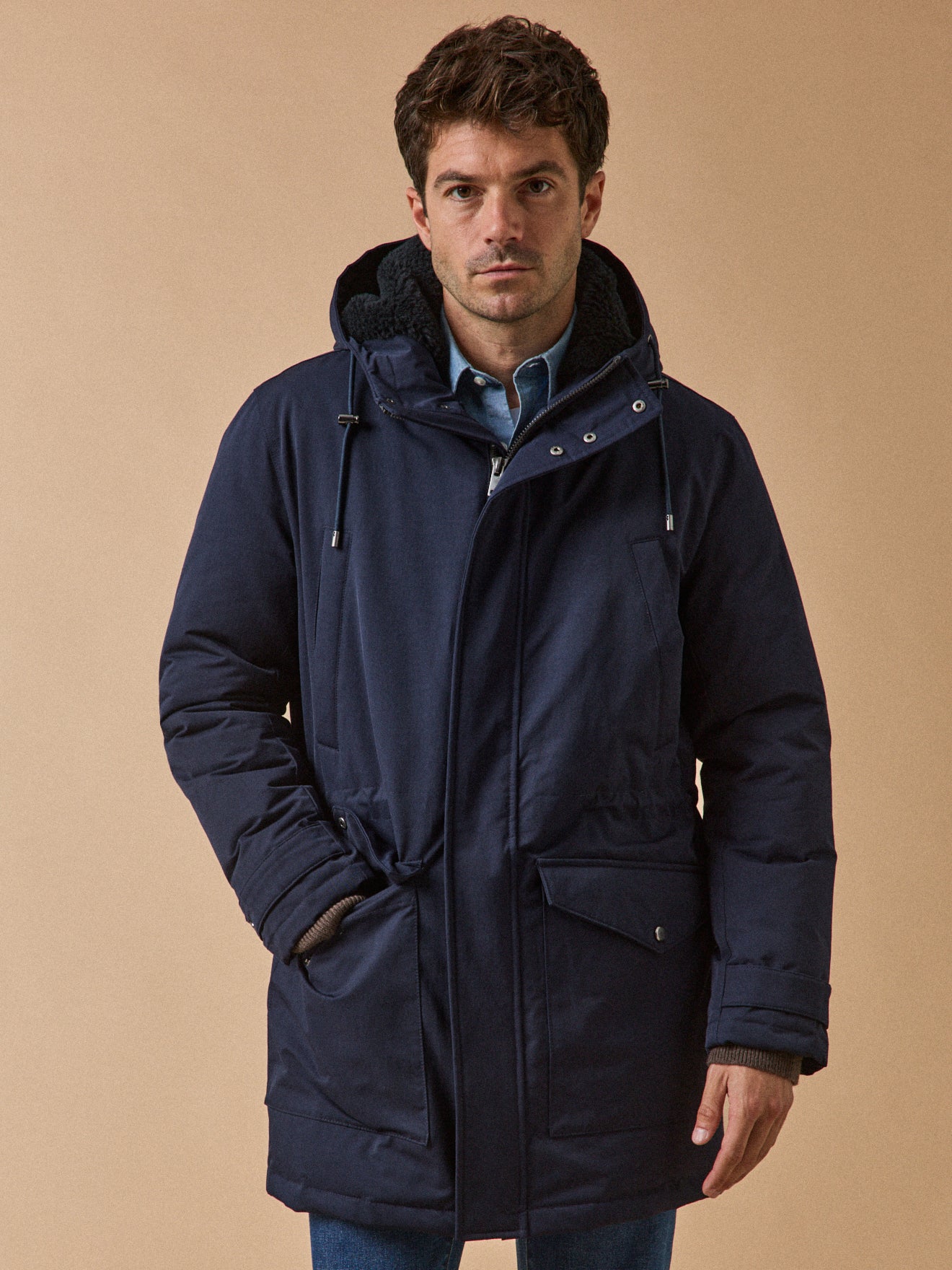 Parka longue capuche fourrée homme