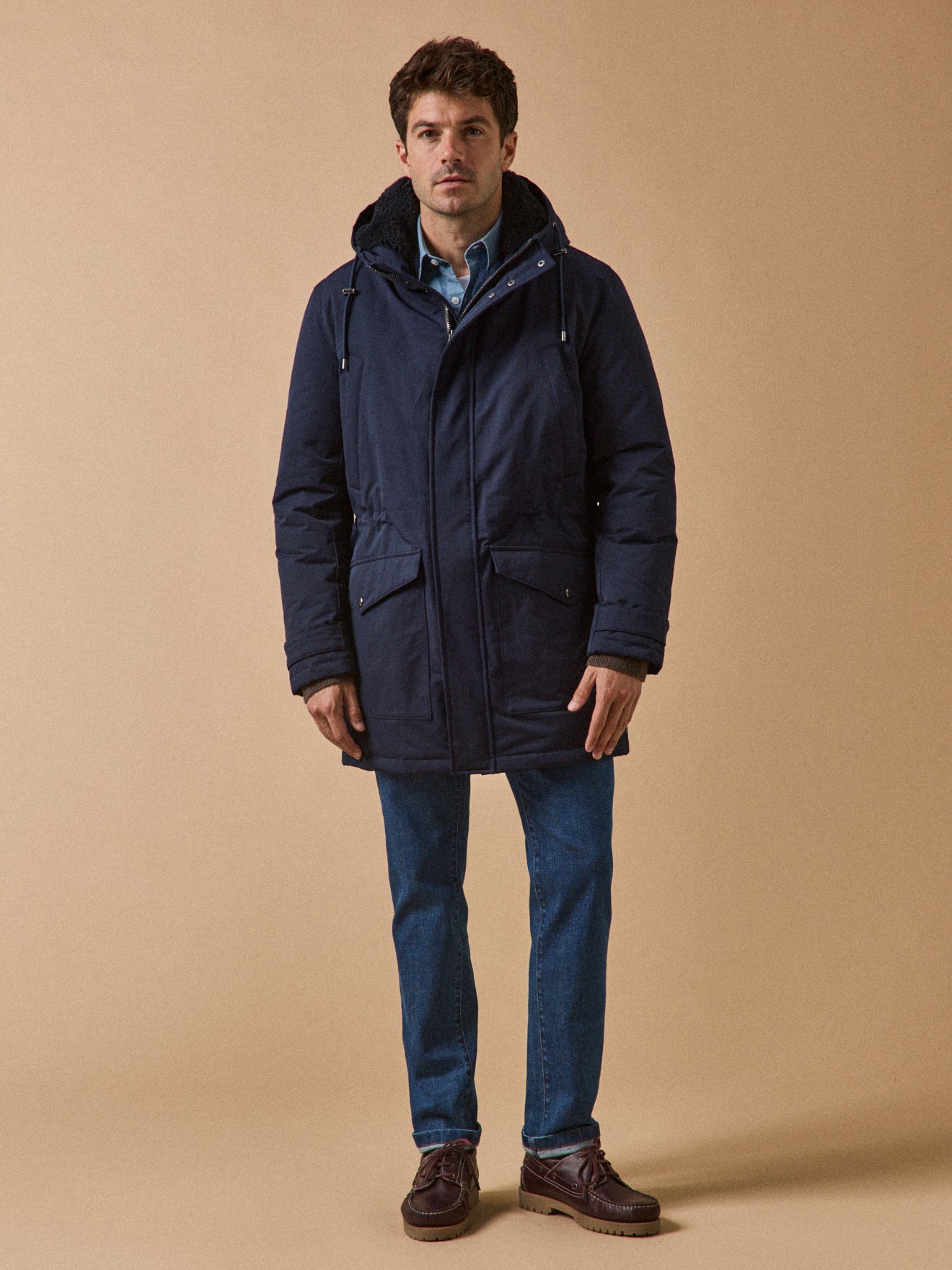 Parka longue capuche fourrée homme
