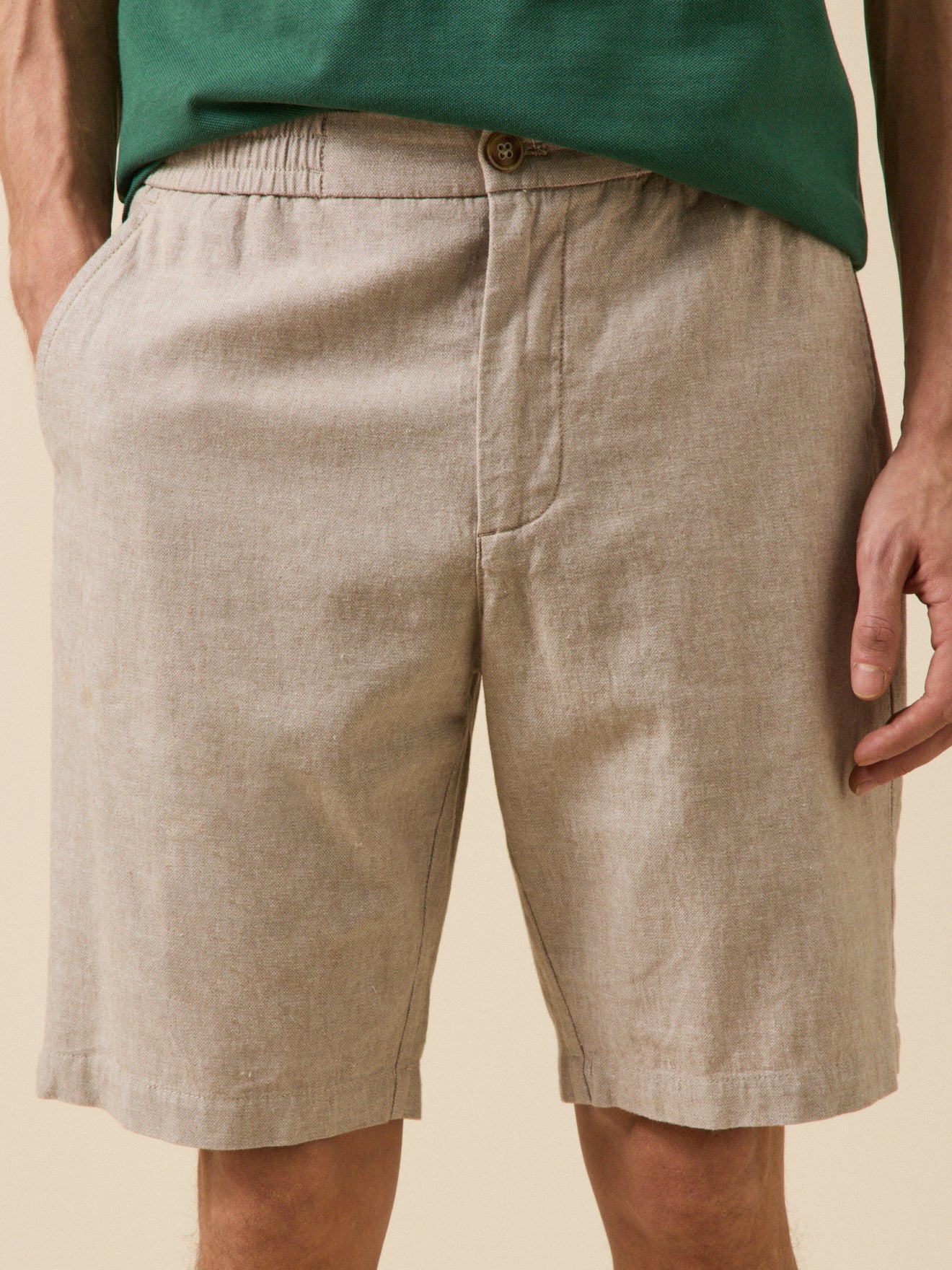 Bermuda coton lin stretch taille élastiquée homme