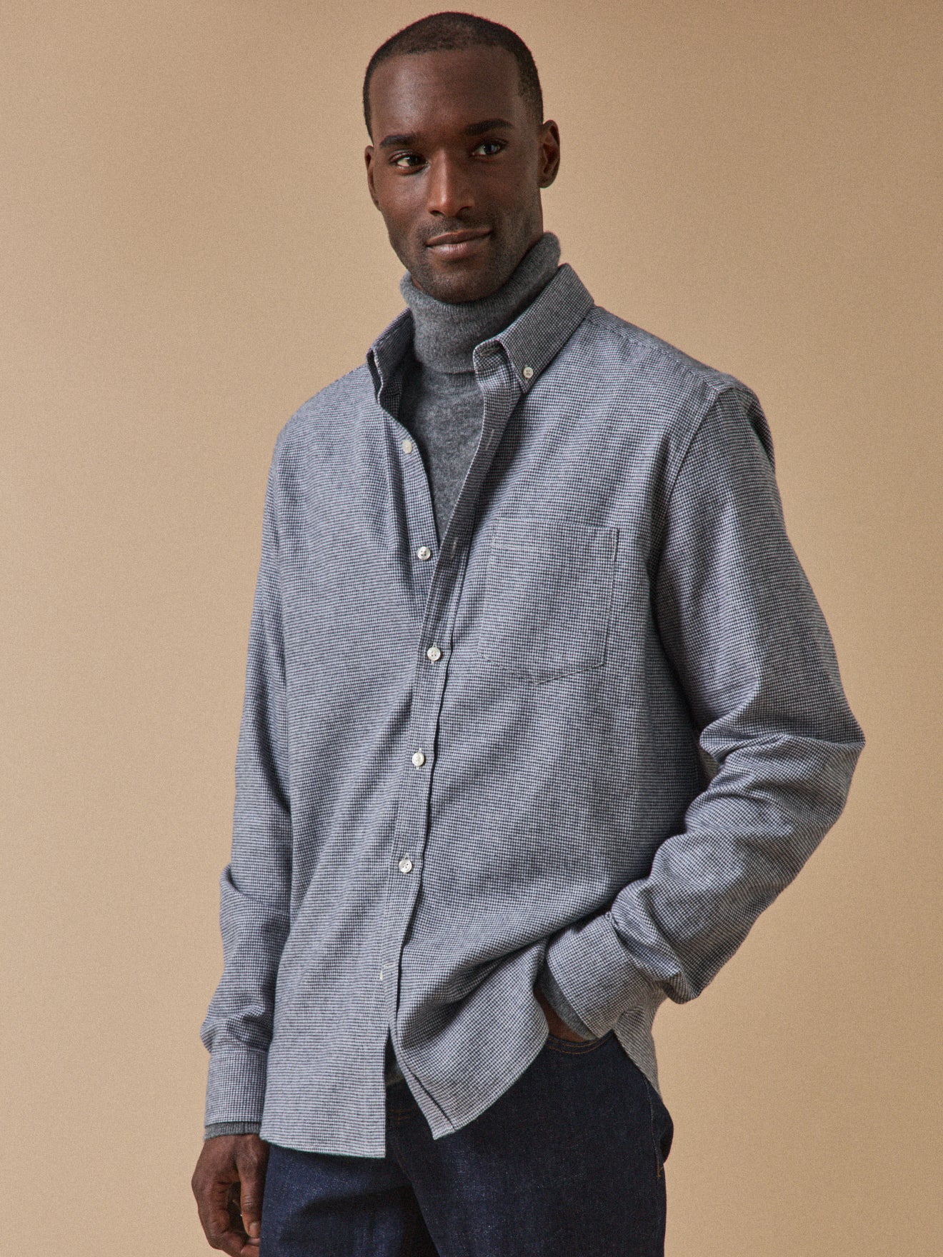 Chemise flanelle pied-de-puce homme coupe contemporaine