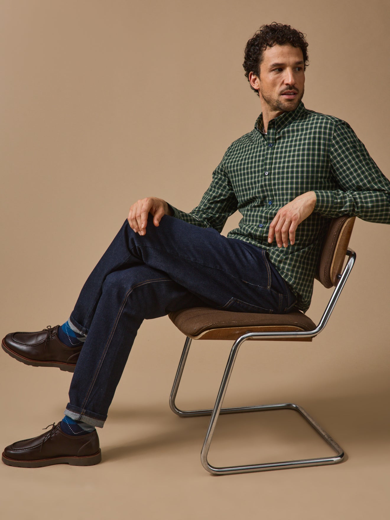 Chemise popeline carreaux homme - coupe ajustée