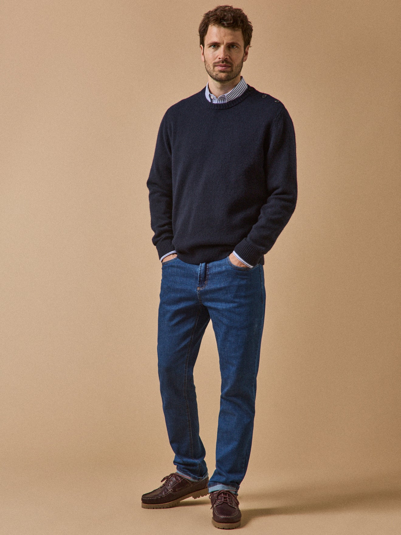 Pull boutonné laine mérinos homme