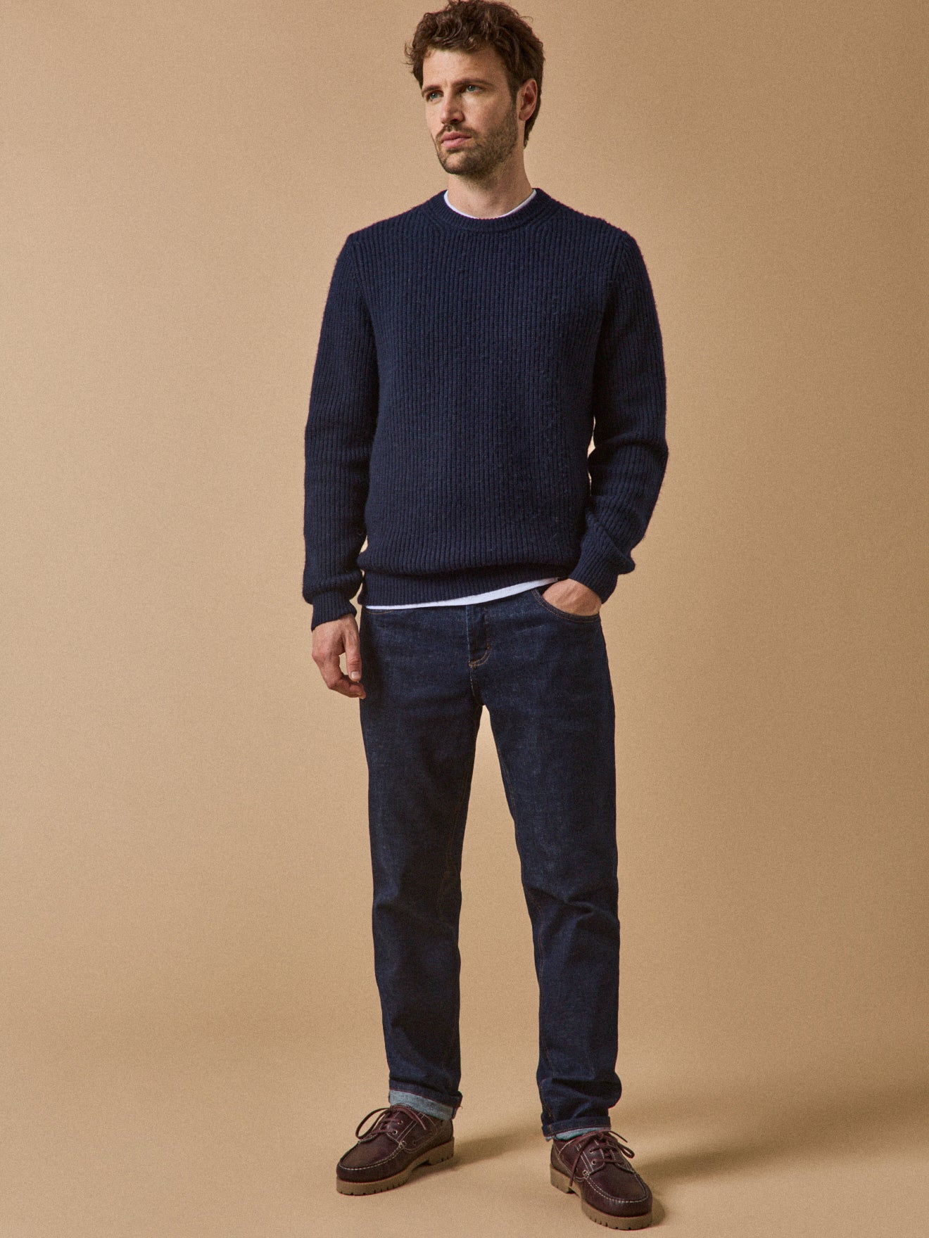 Pull col rond maille côtelée homme