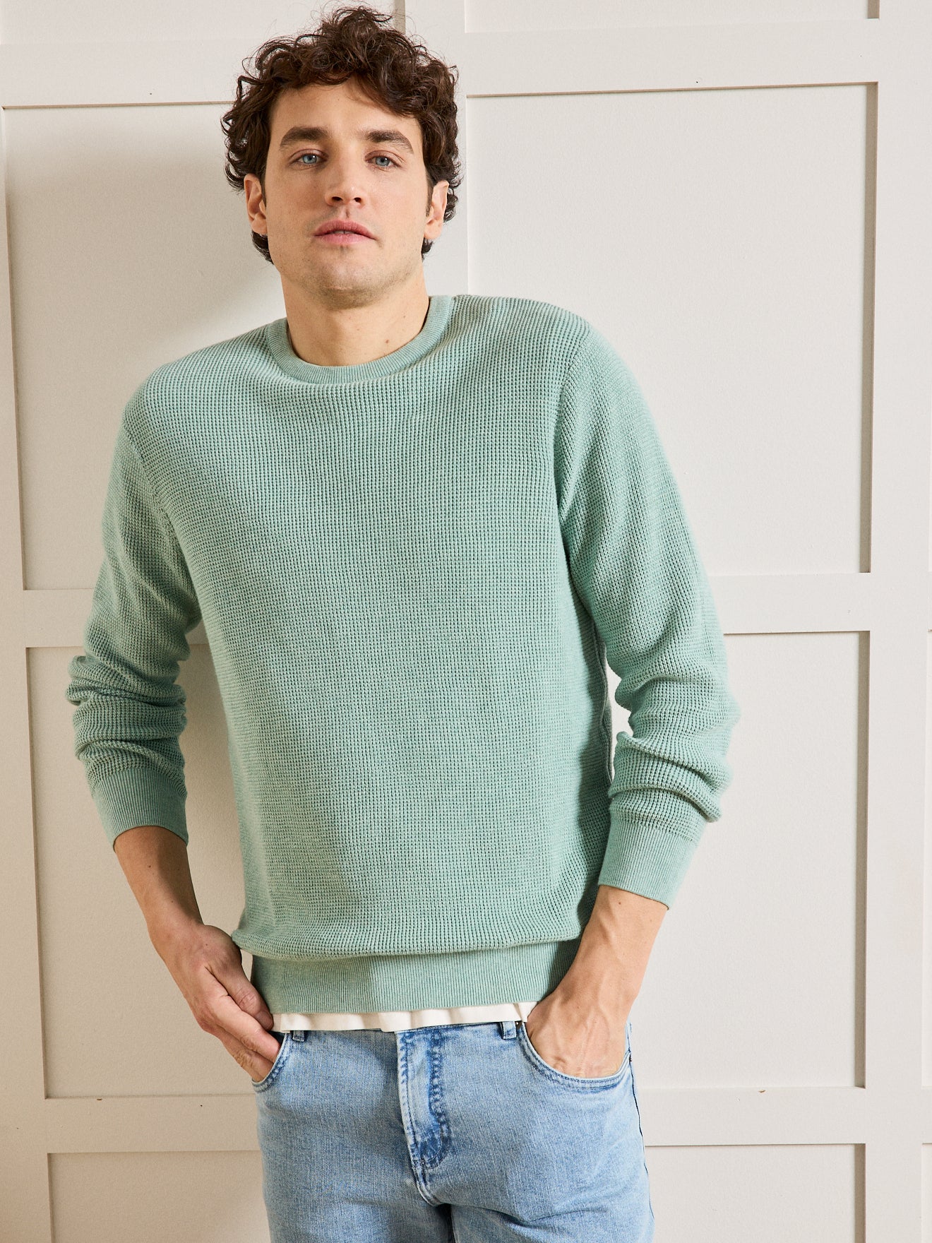 Pull col roulé maille gaufré homme