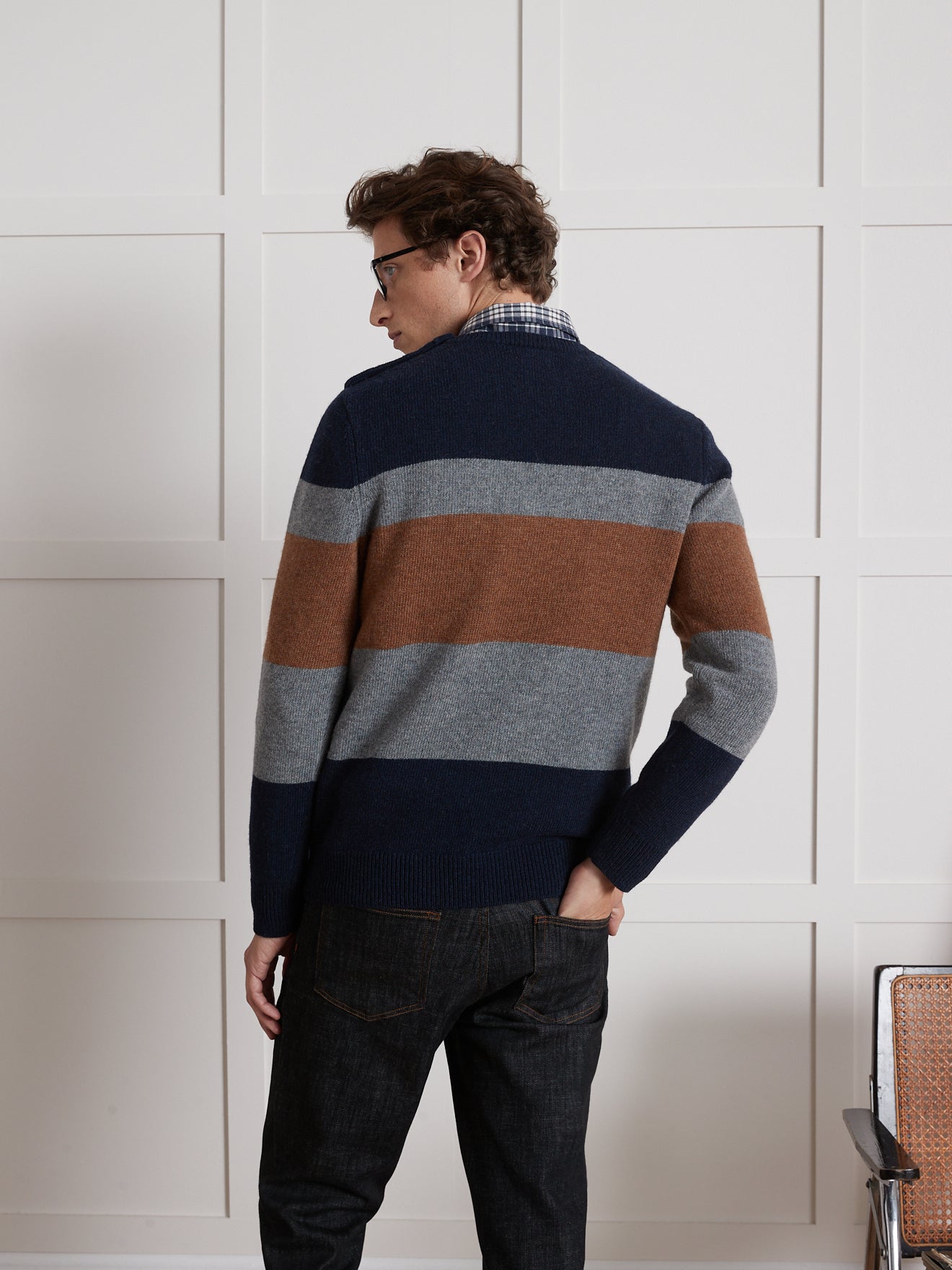 Pull col rond colorblock homme