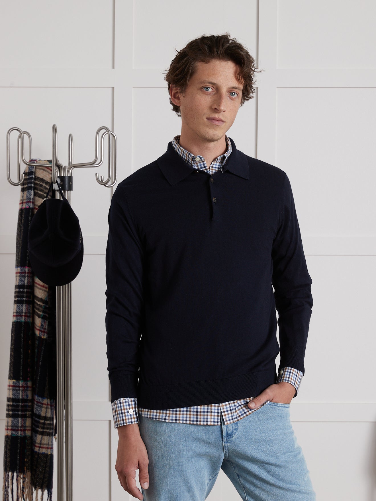 Pull col polo homme coton, soie et cachemire