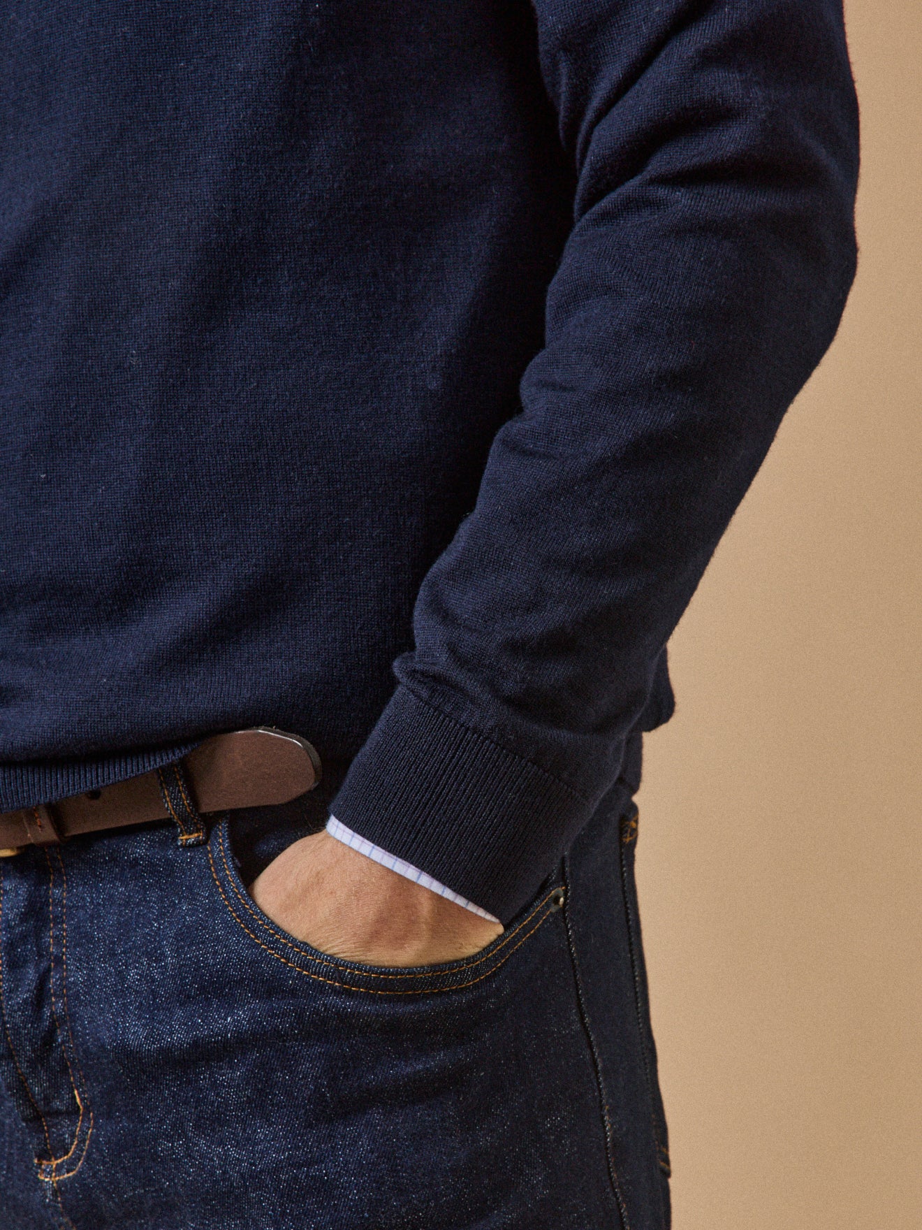 Pull fin col rond laine mérinos homme