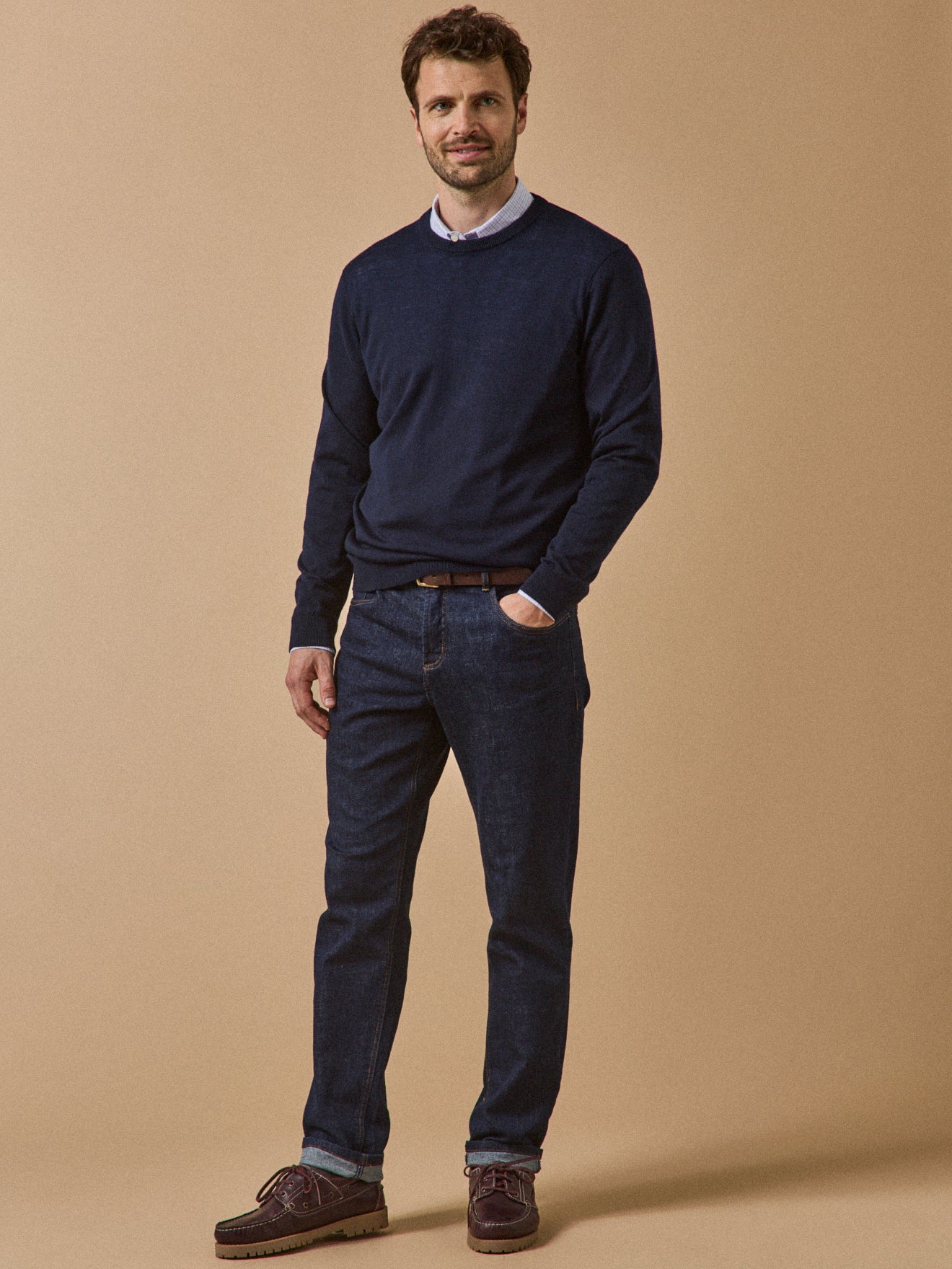 Pull fin col rond laine mérinos homme