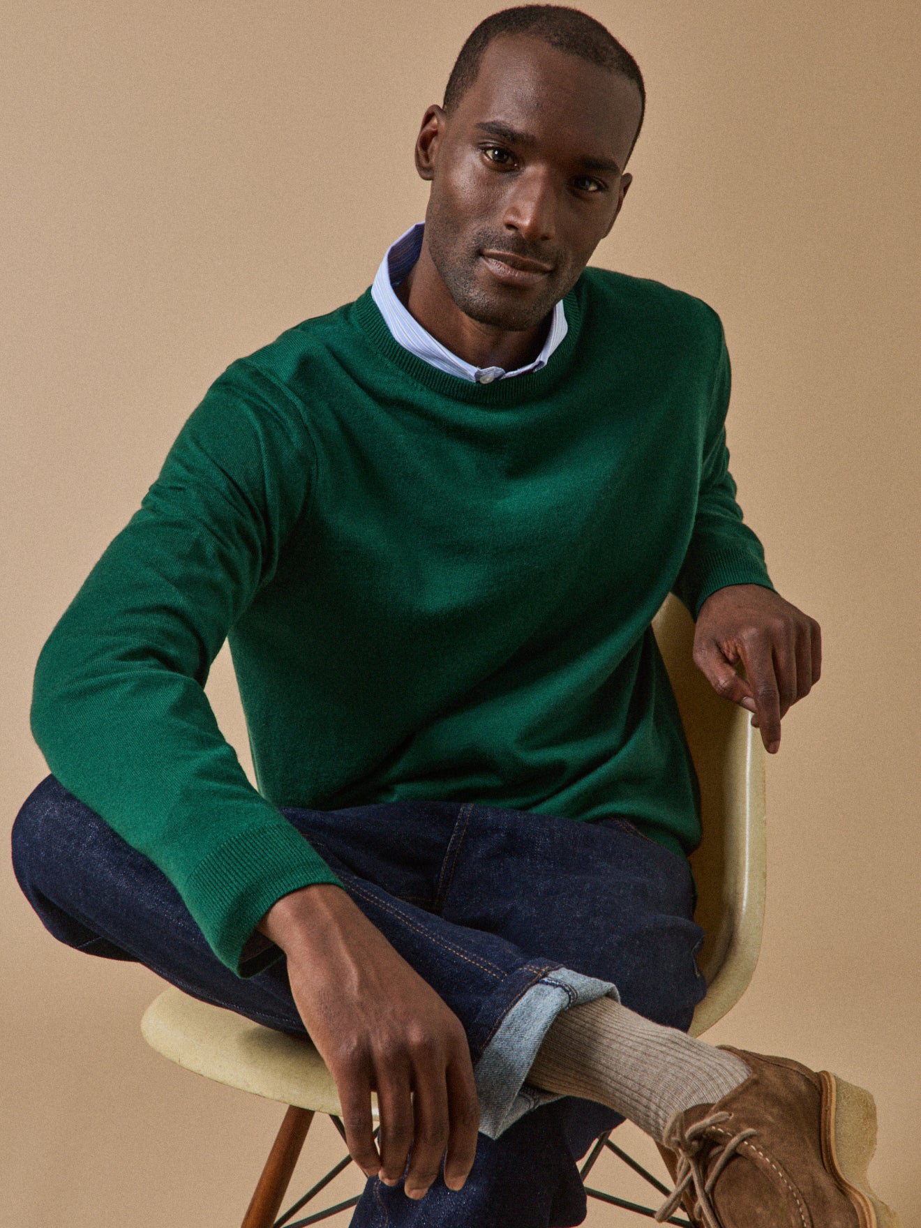 Pull fin col rond laine mérinos homme