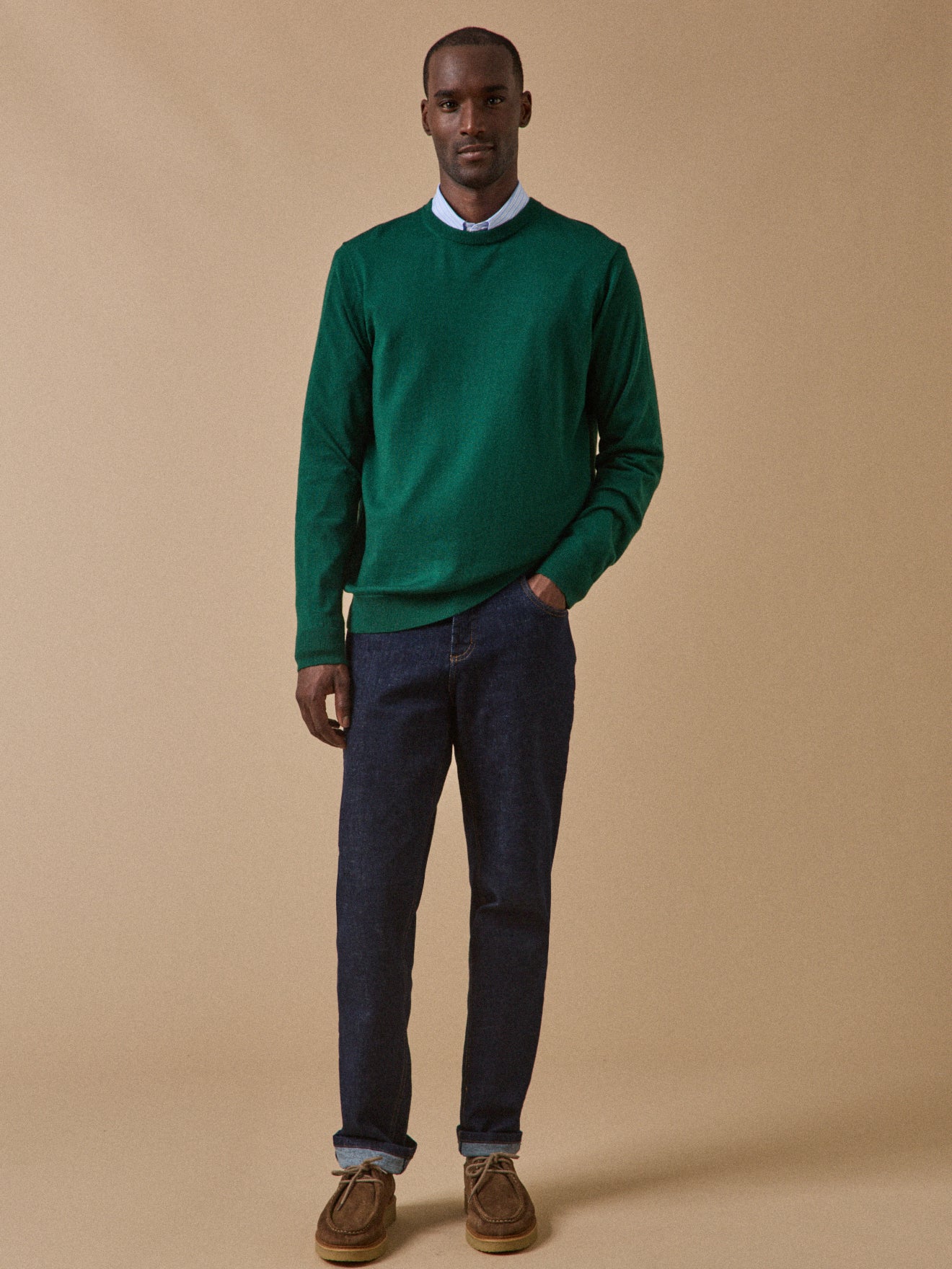 Pull fin col rond laine mérinos homme