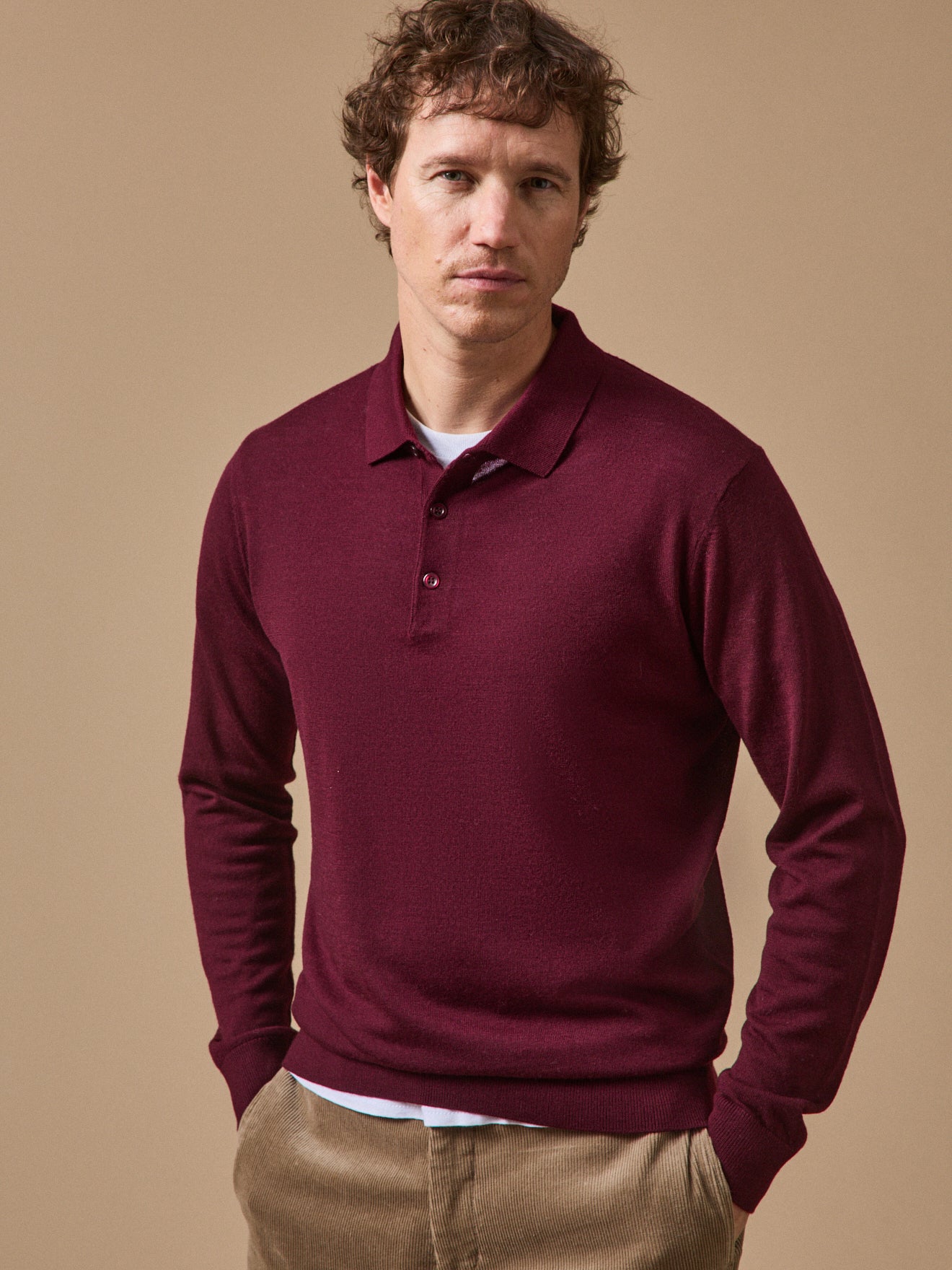 Pull fin col polo laine mérinos homme