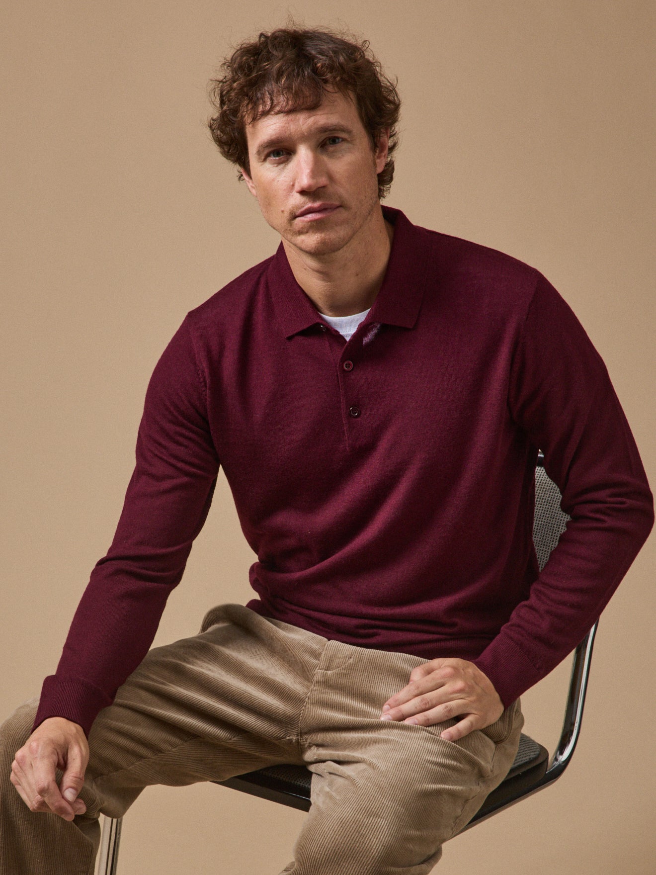 Pull fin col polo laine mérinos homme