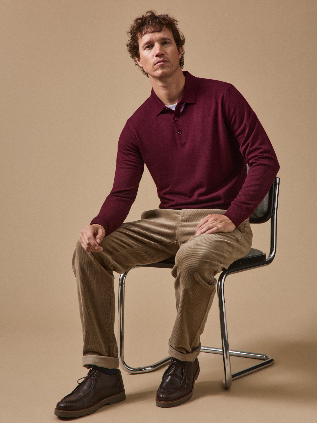 Pull fin col polo laine mérinos homme
