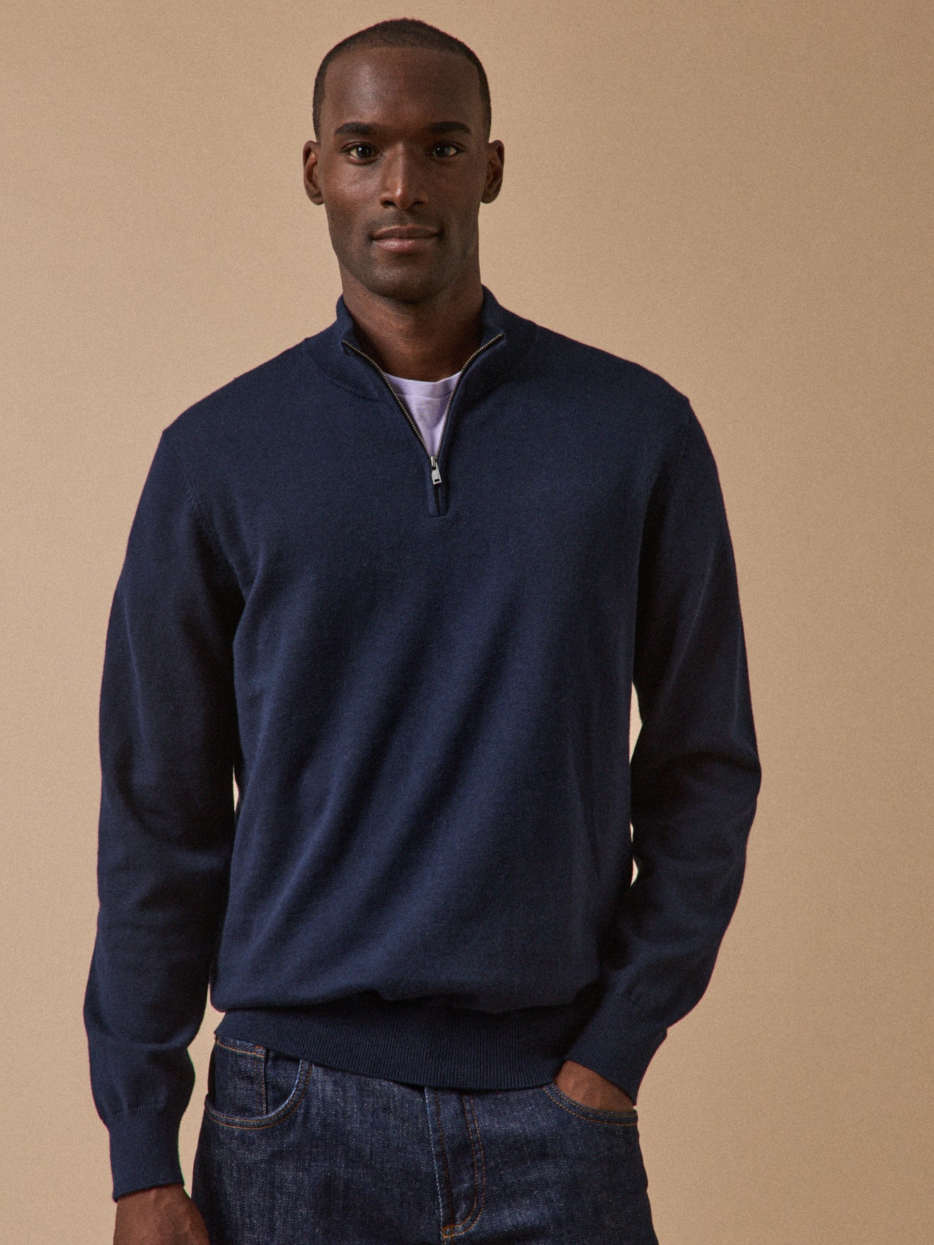 Pull col montant homme coton biologique et cachemire