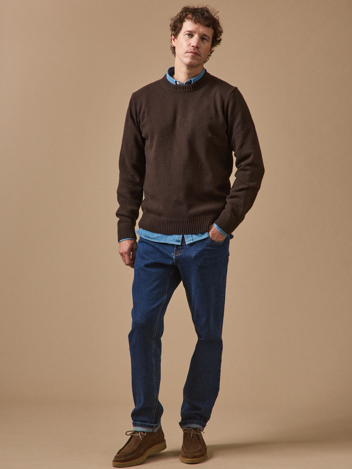 Pull col rond homme laine mélangée