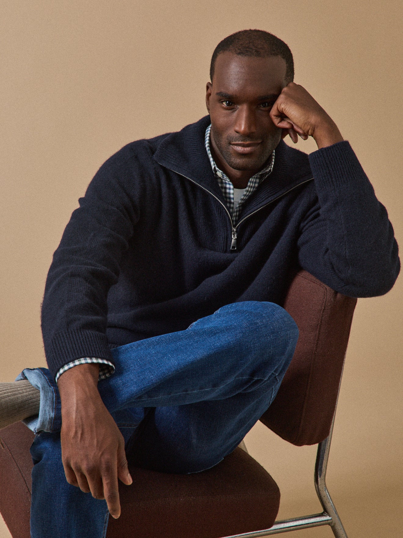 Pull col camionneur zippé laine mérinos homme