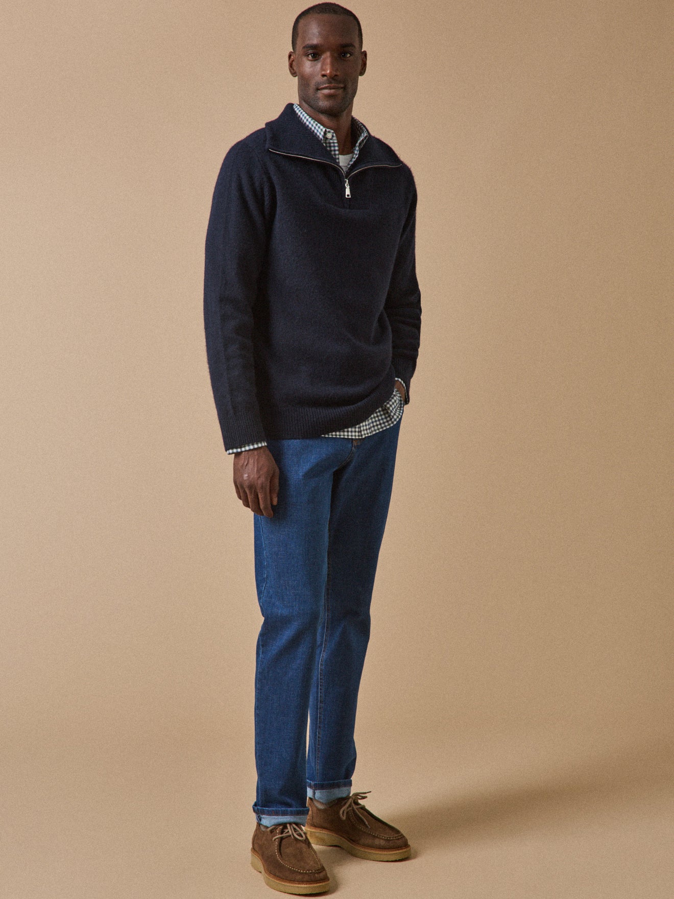 Pull col camionneur zippé laine mérinos homme