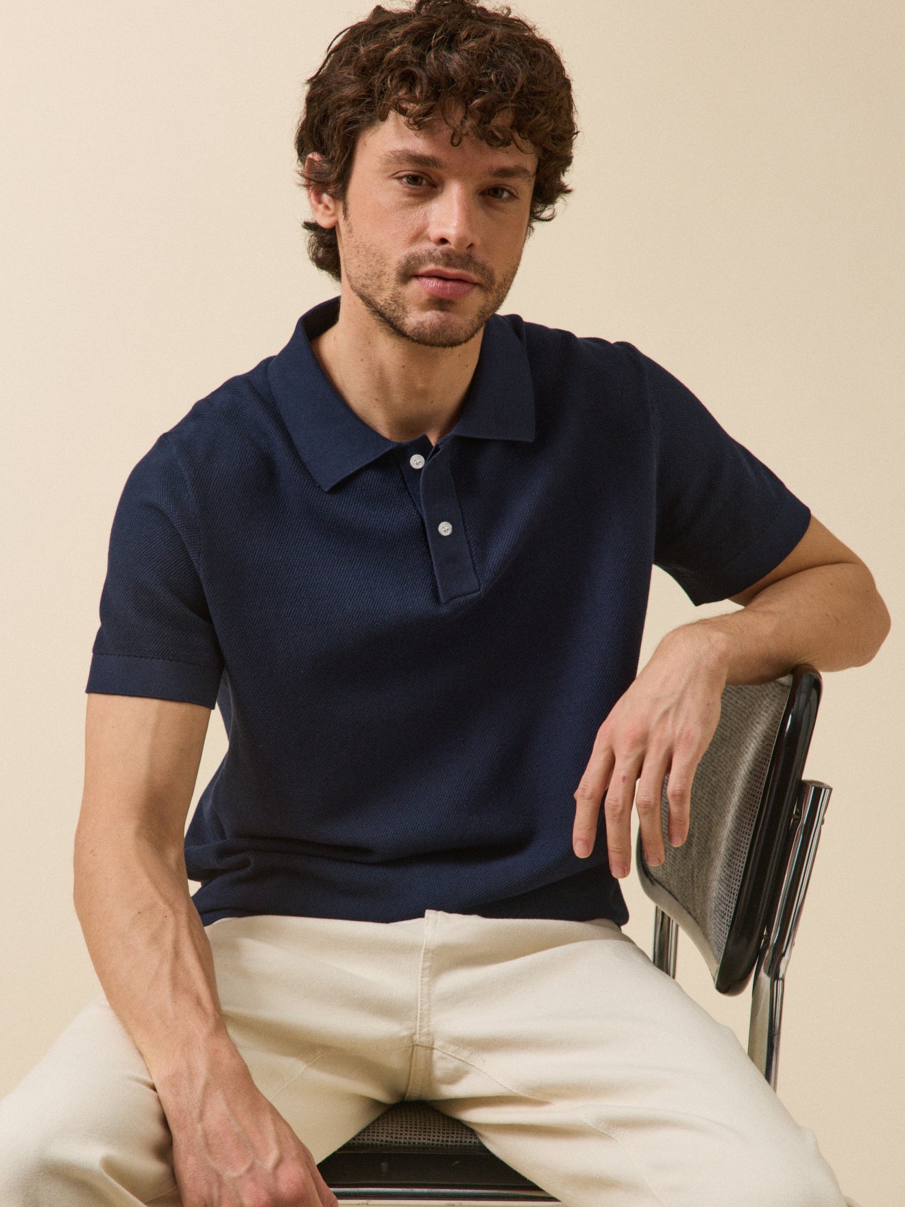 Pull col polo manches courtes homme