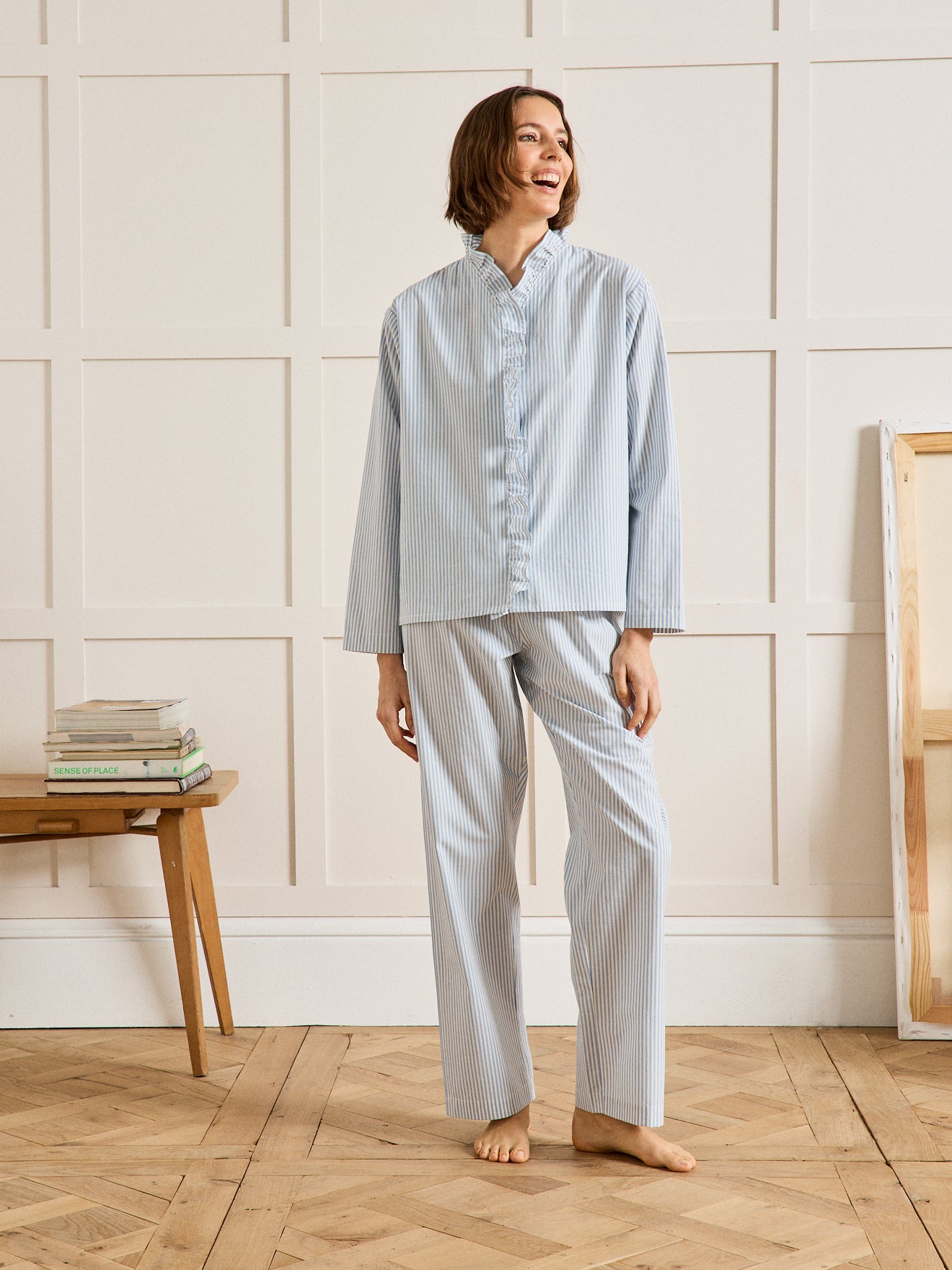 Pyjama rayé volanté femme