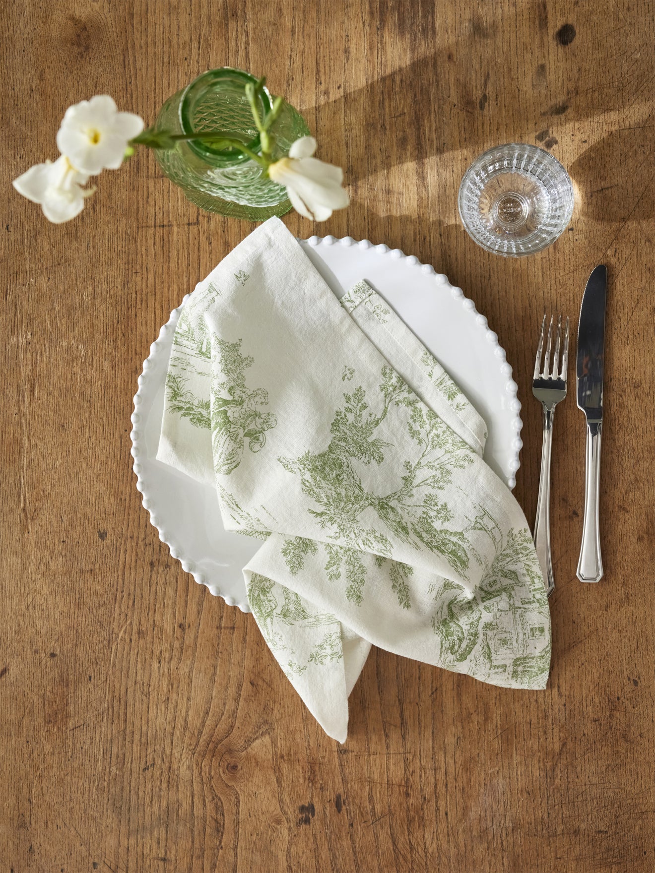 Nappe esprit jouy en coton tramé aspect lin